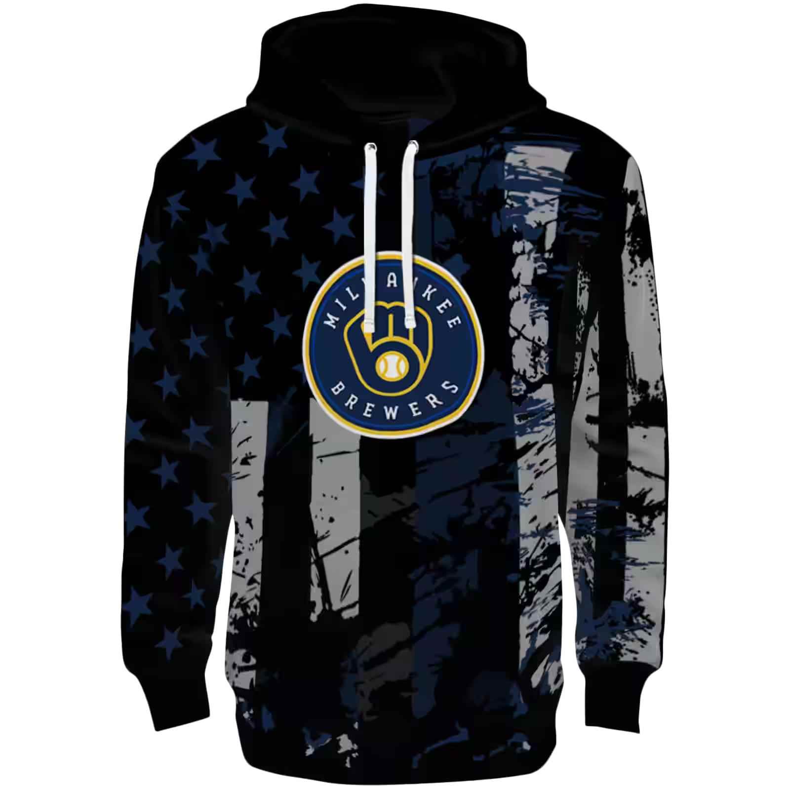 Custom Milwaukee Brewers Distressed Flag Navy Blue Black Hoodie