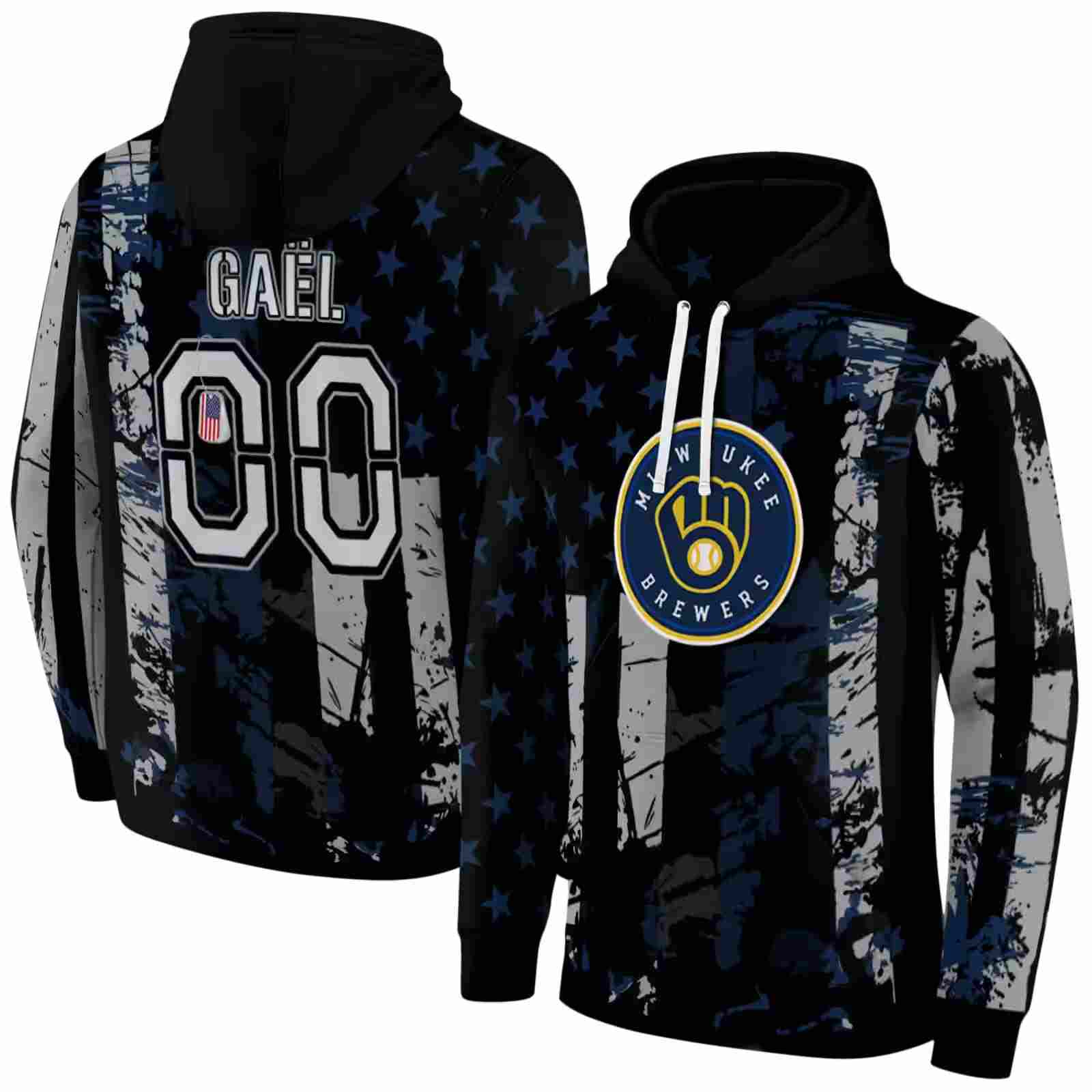 custom milwaukee brewers distressed flag navy blue black hoodie fashion forward