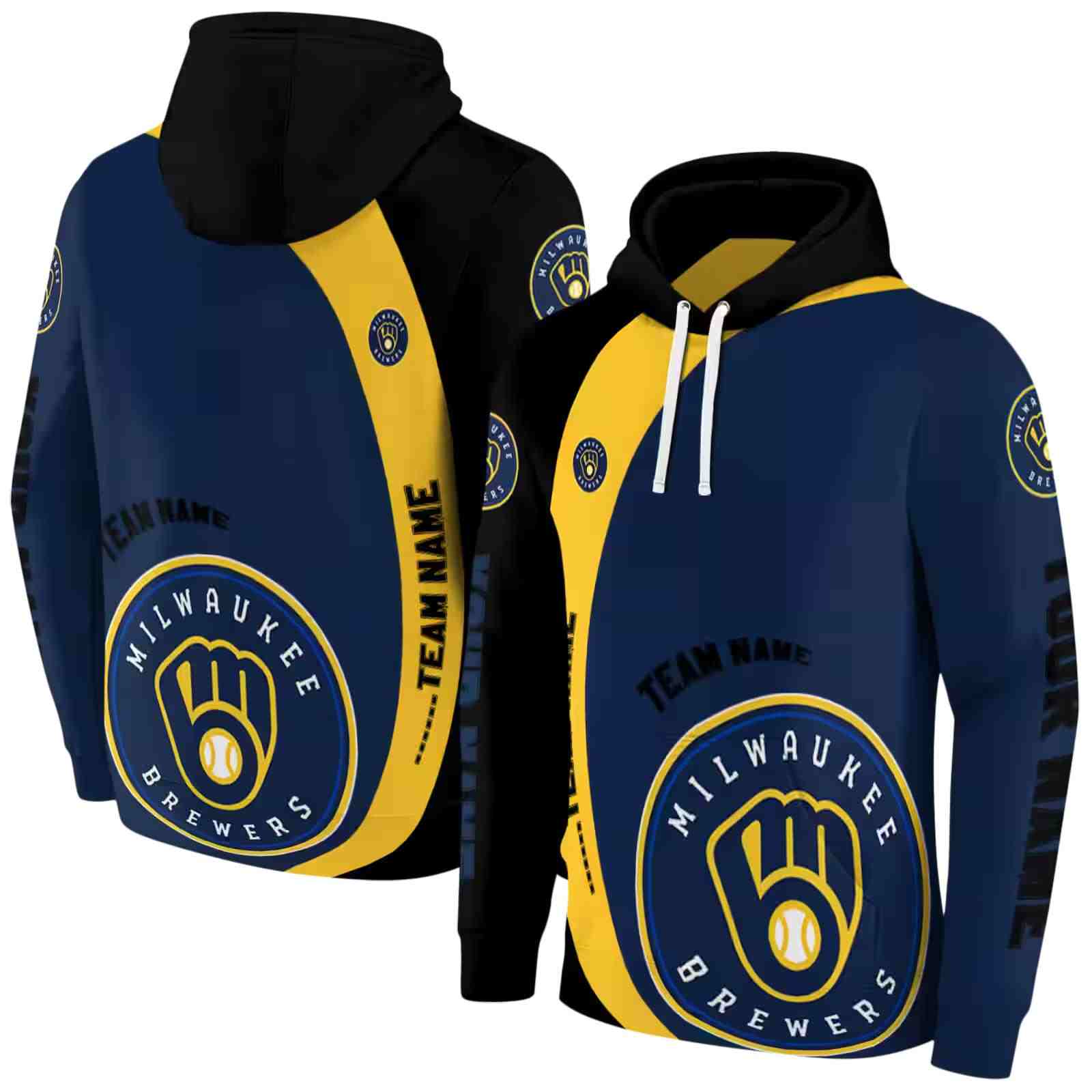 custom milwaukee brewers minimalist design navy blue black hoodie fashion forward