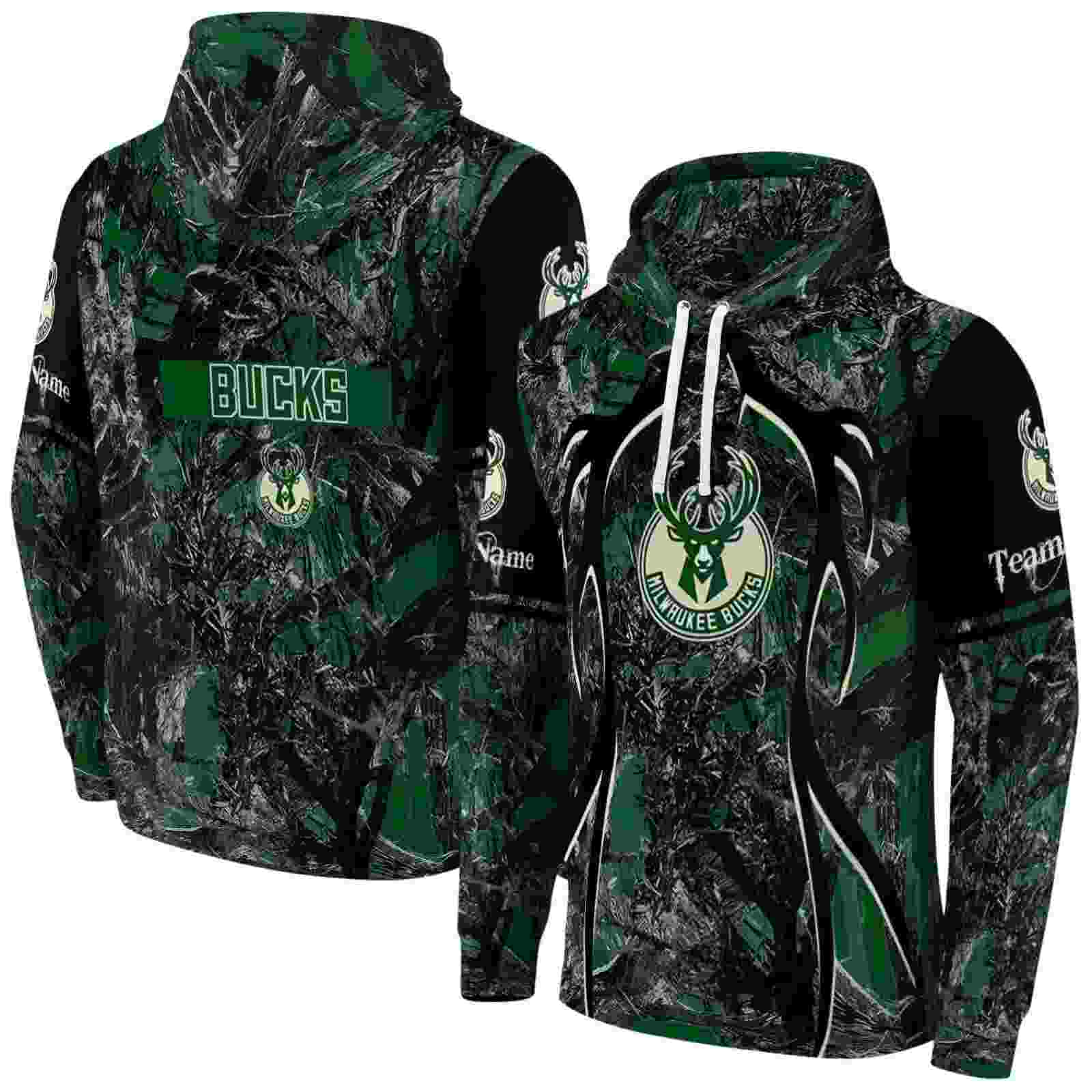 custom milwaukee bucks hunting theme green black hoodie fashion forward