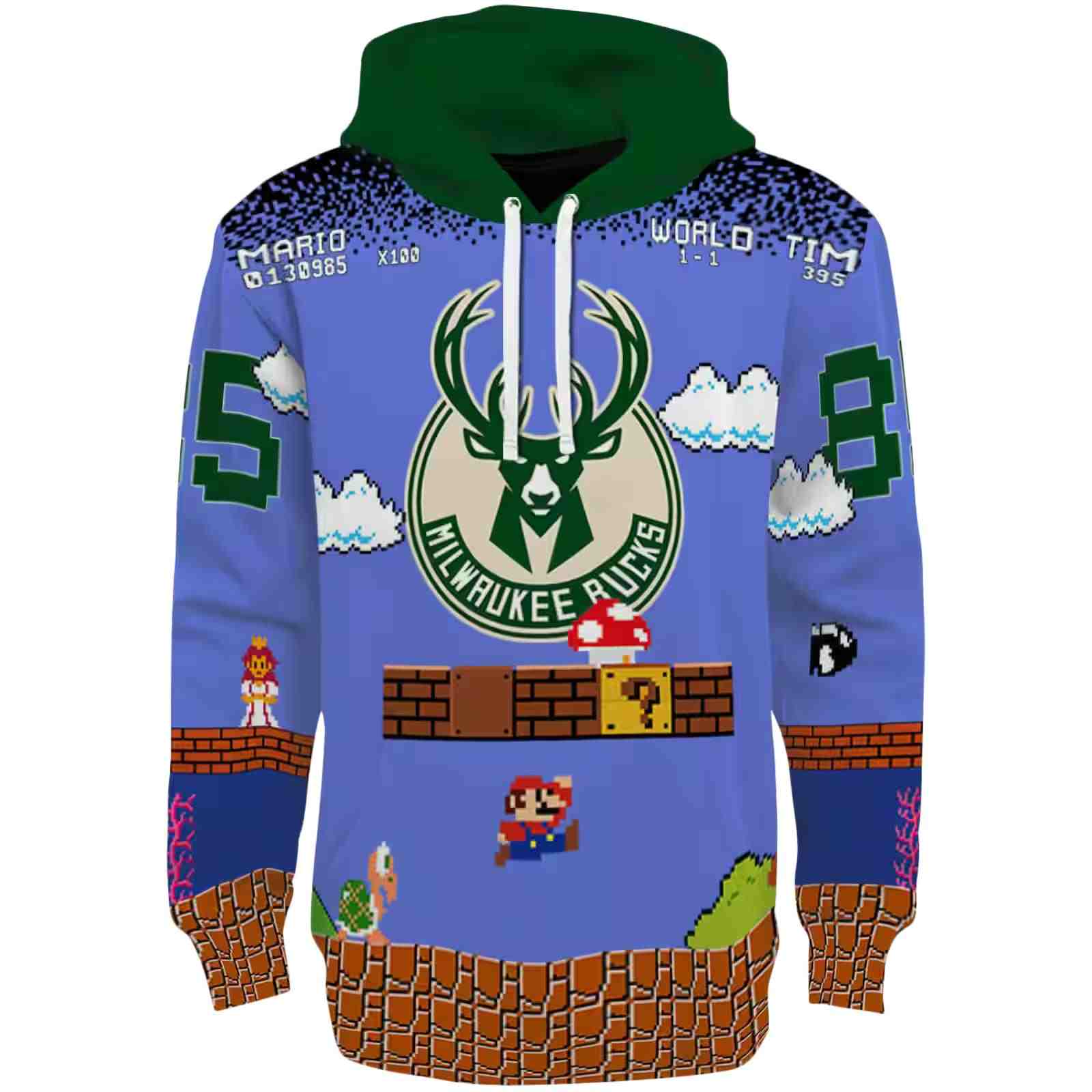 Custom Milwaukee Bucks Mario Blue Black Hoodie