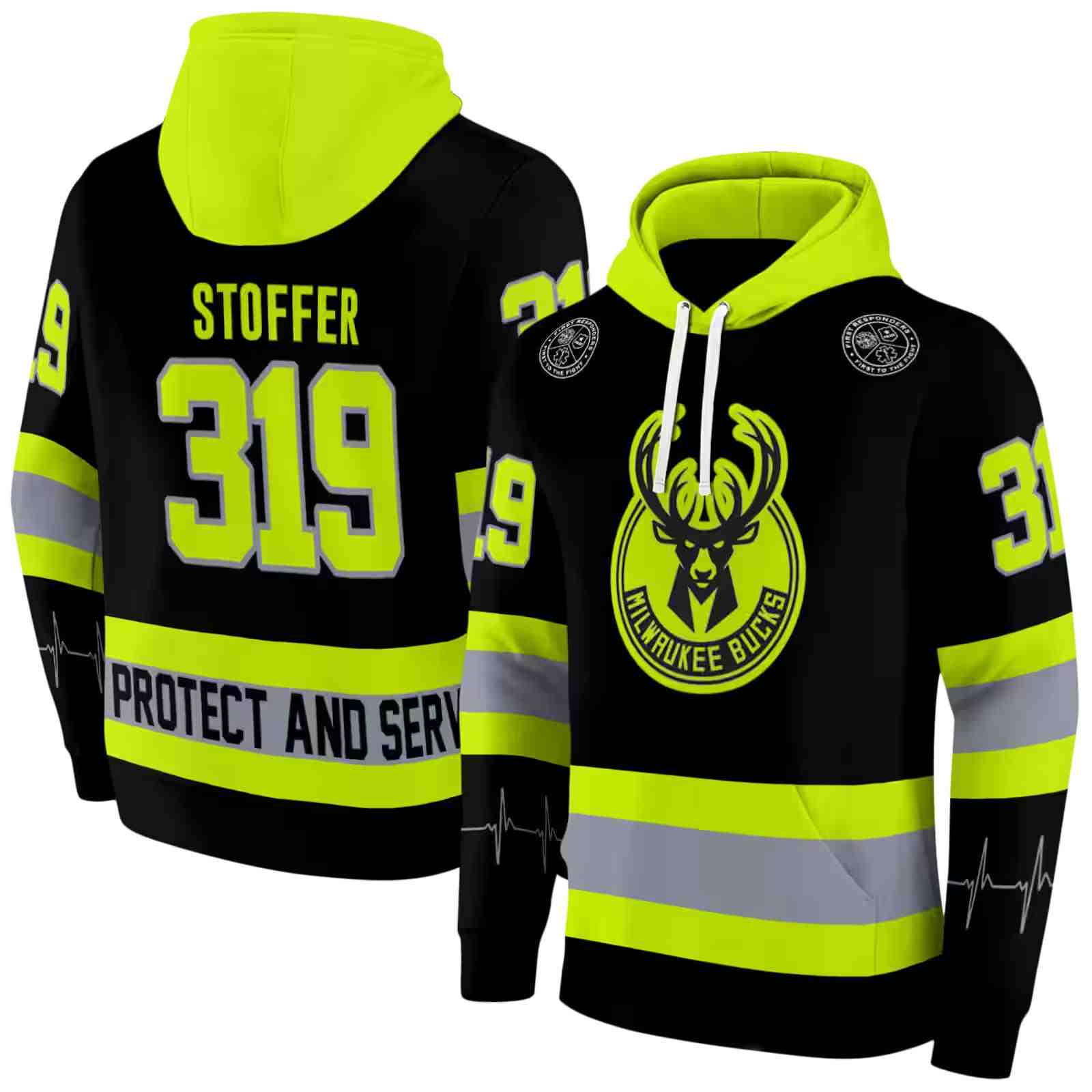 custom milwaukee bucks safety motif black neon green hoodie fashion forward