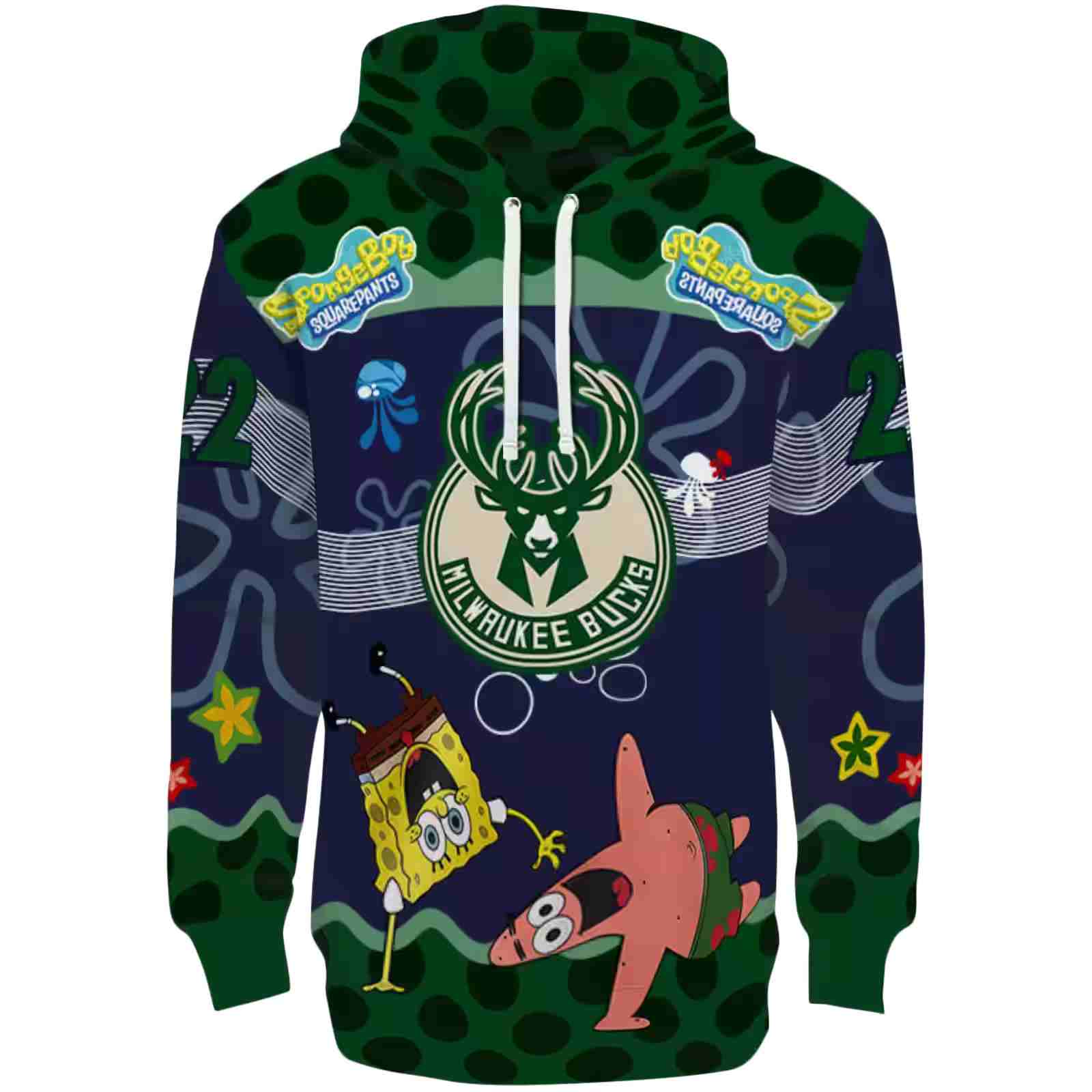 Custom Milwaukee Bucks Spongebob Patrick Star Green Navy Hoodie