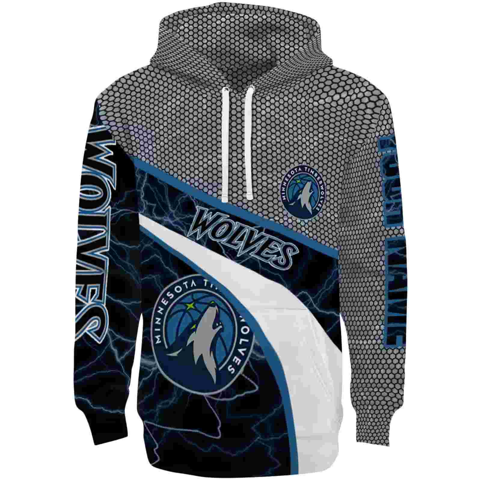 Custom Minnesota Timberwolves Hexagonal Mesh Midnight Blue Black Gray Hoodie