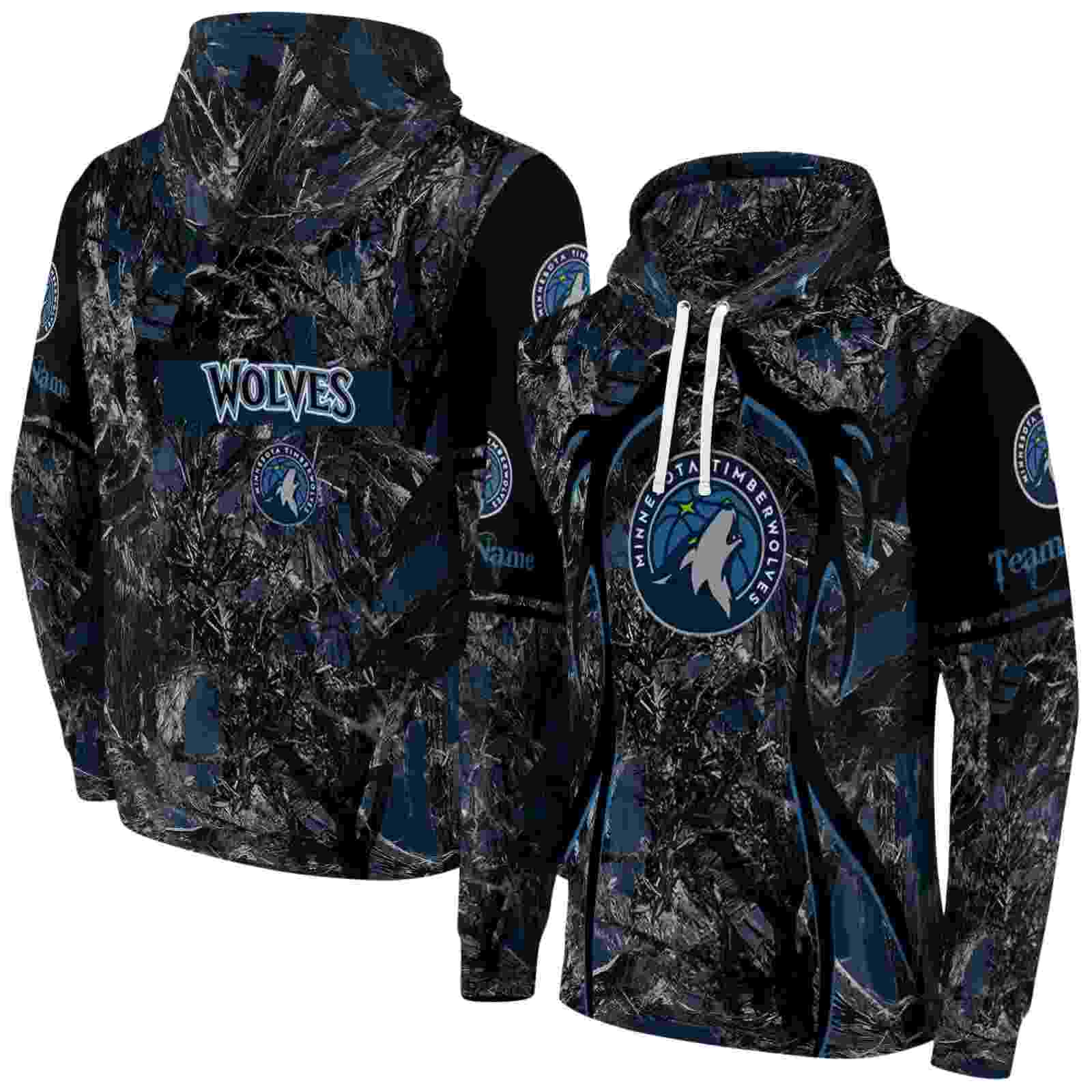 custom minnesota timberwolves hunting theme midnight blue black hoodie fashion forward