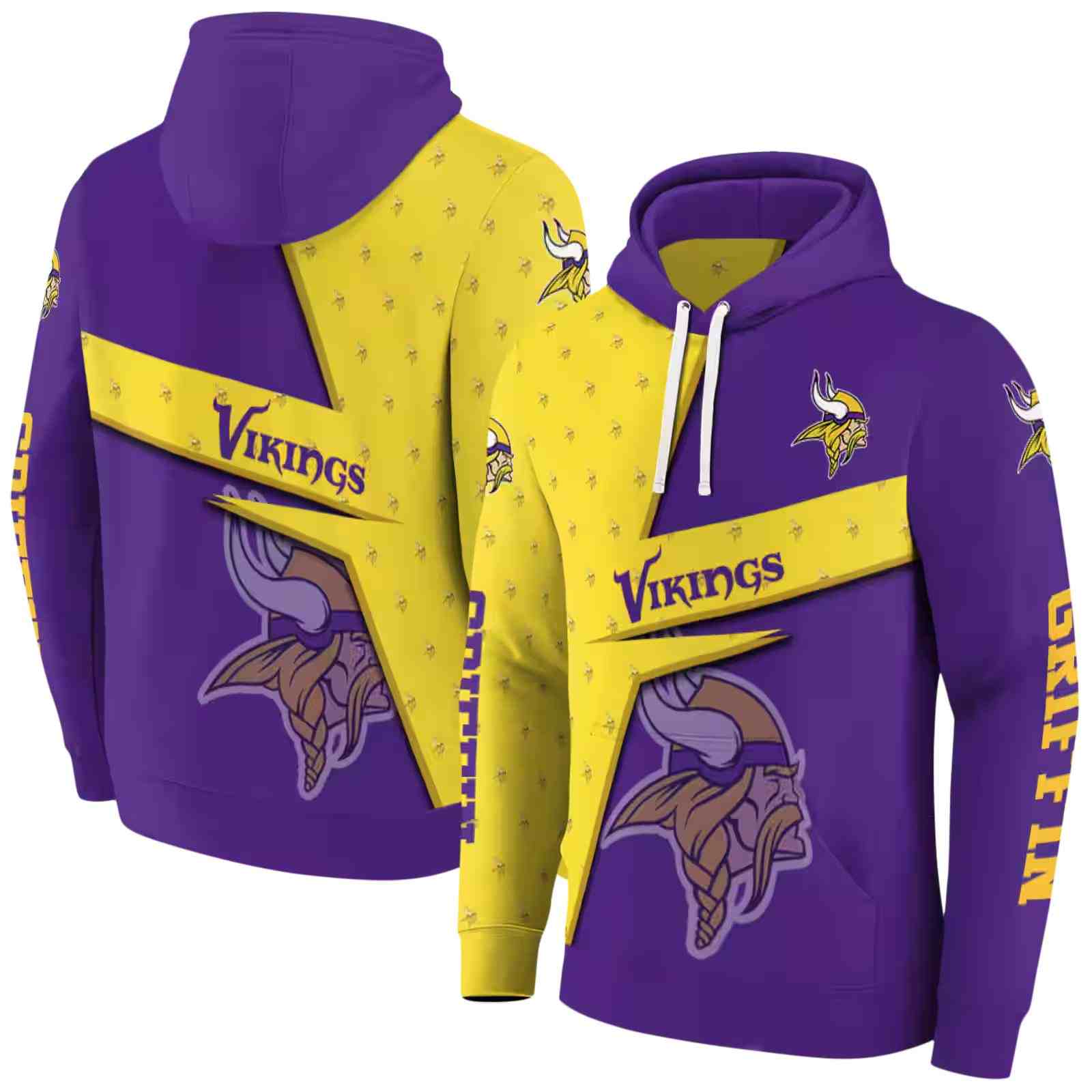 custom minnesota vikings abstract shape purple hoodie fashion forward