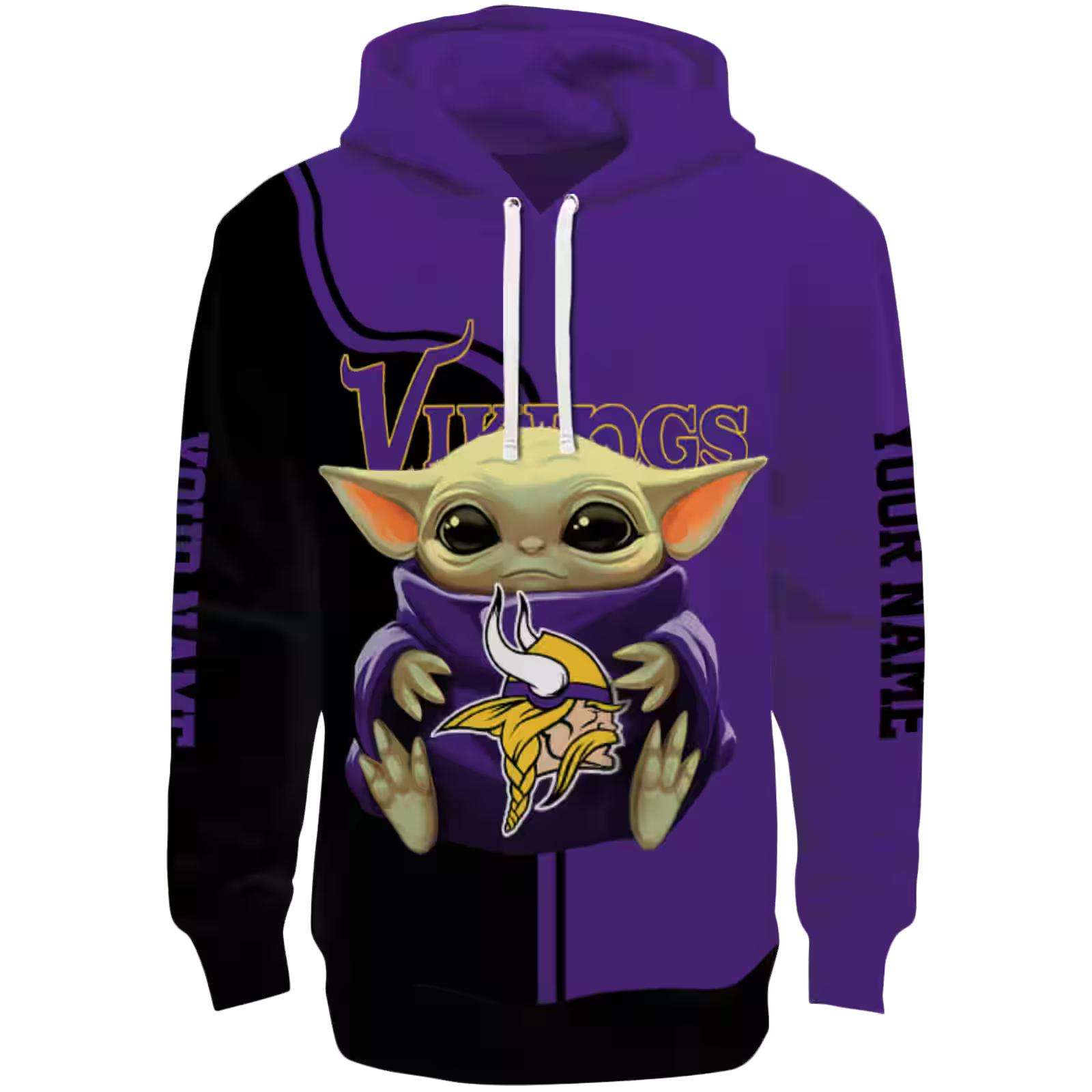 Custom Minnesota Vikings Baby Yoda Purple Black Hoodie