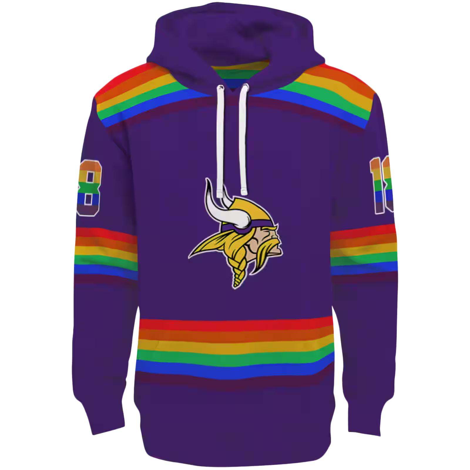 Custom Minnesota Vikings Rainbow Stripes Purple Hoodie