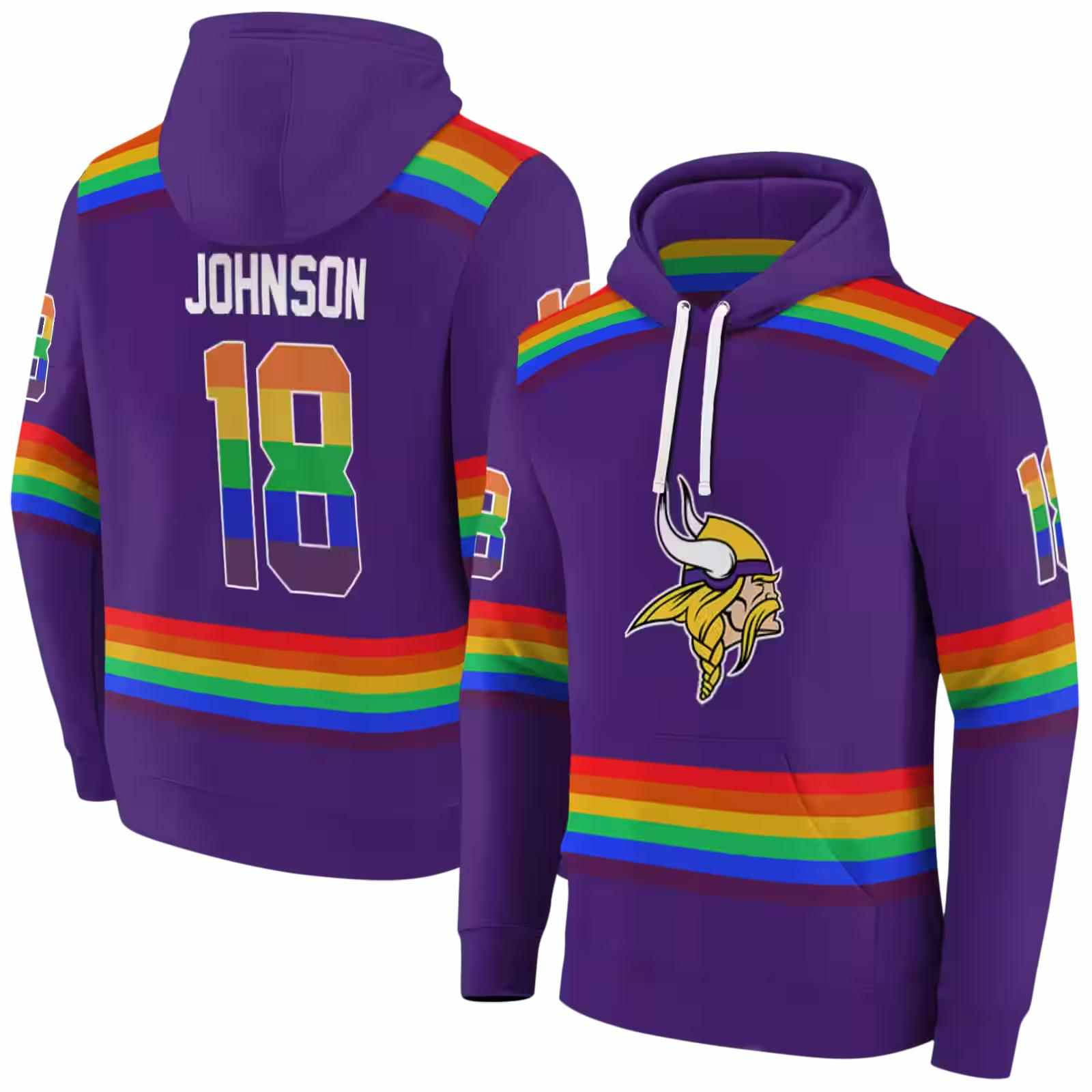 custom minnesota vikings rainbow stripes purple hoodie fashion forward