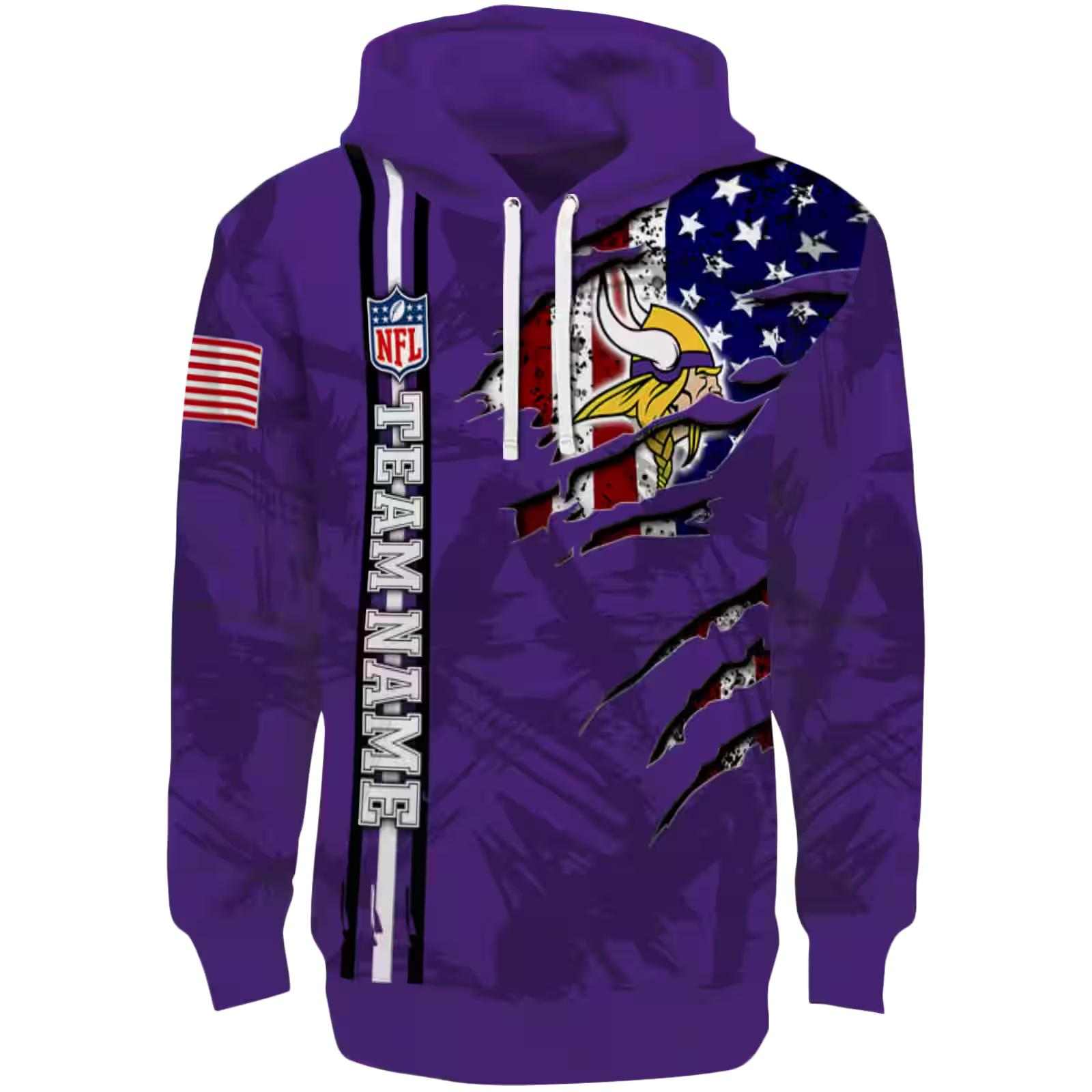 Custom Minnesota Vikings Ripped Flag Purple Hoodie