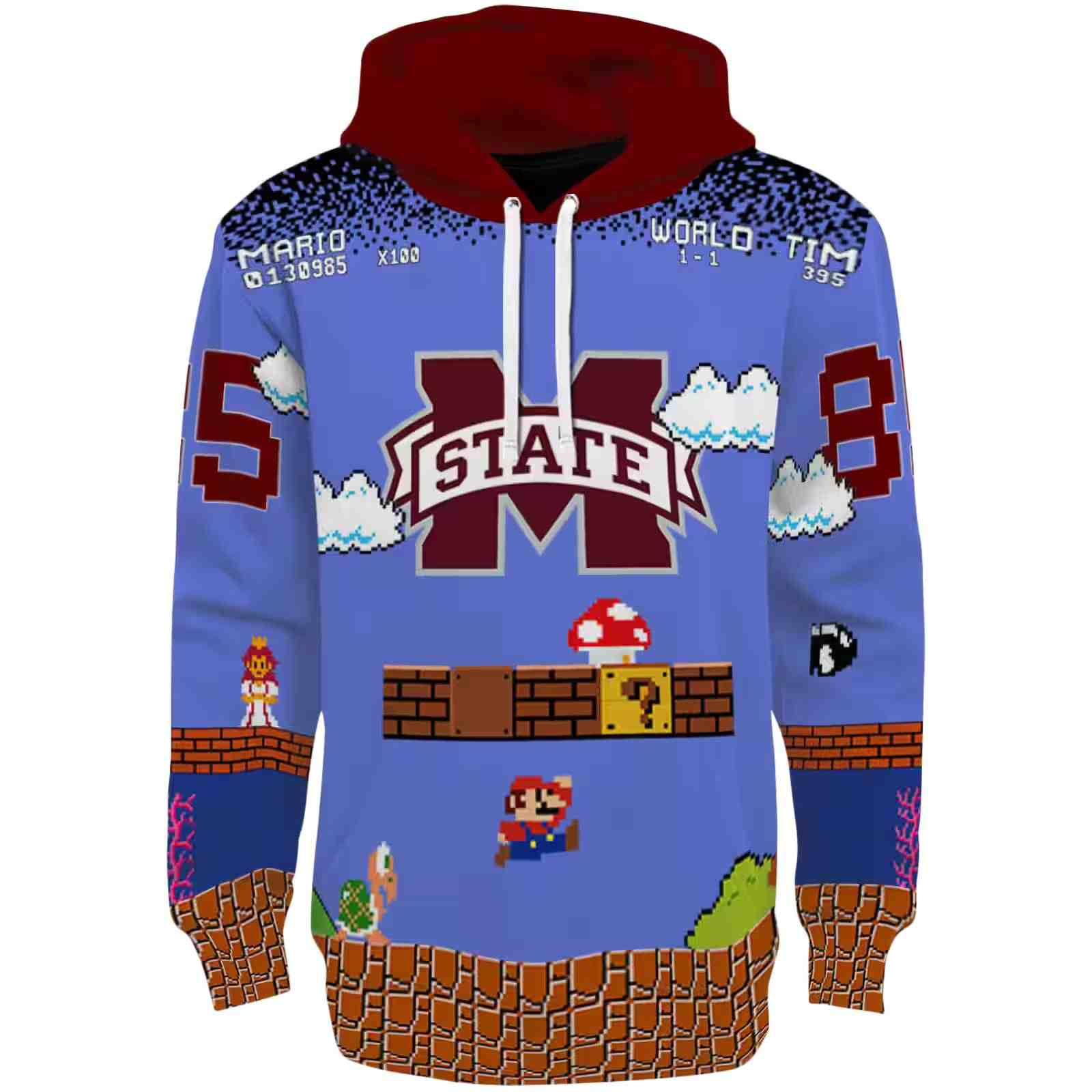 Custom Mississippi State Bulldogs Mario Blue Black Hoodie