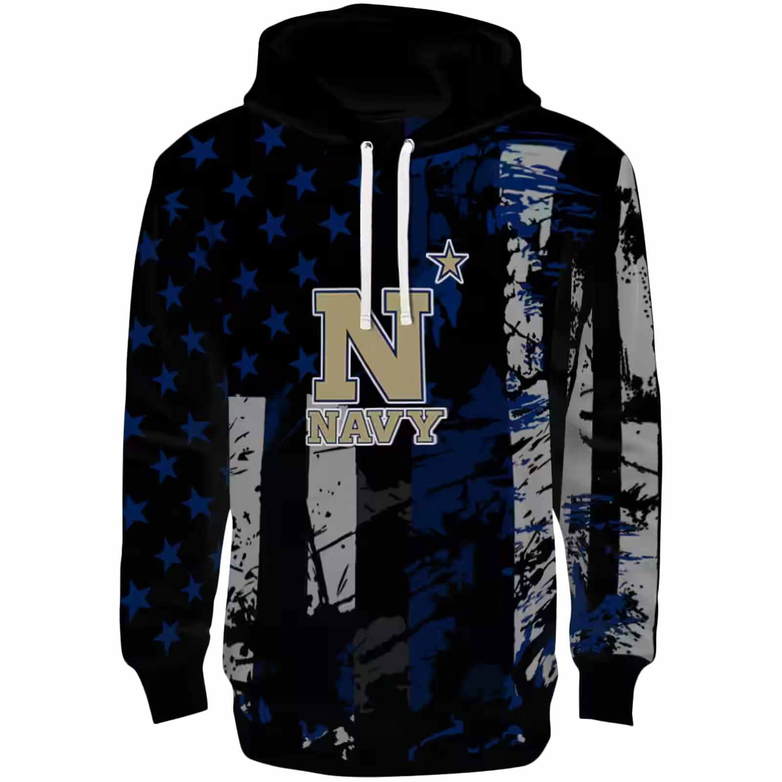 Custom Navy Midshipmen Distressed Flag Blue Black Hoodie