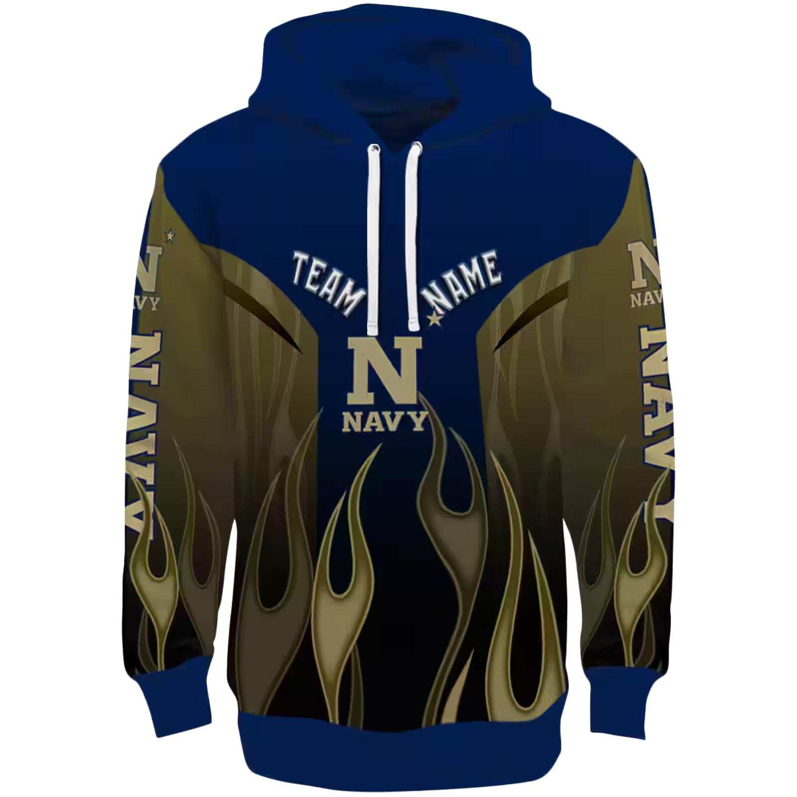 Custom Navy Midshipmen Flame Design Blue Hoodie