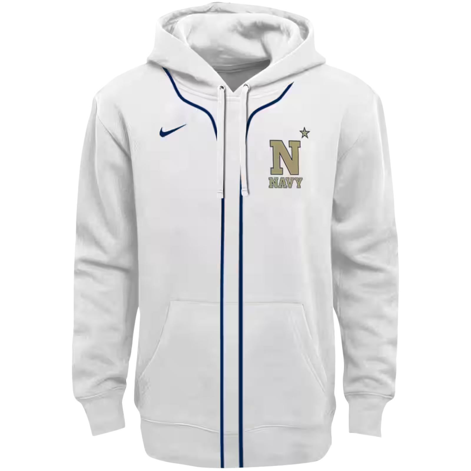 Custom Navy Midshipmen Sporty Stripe White Hoodie