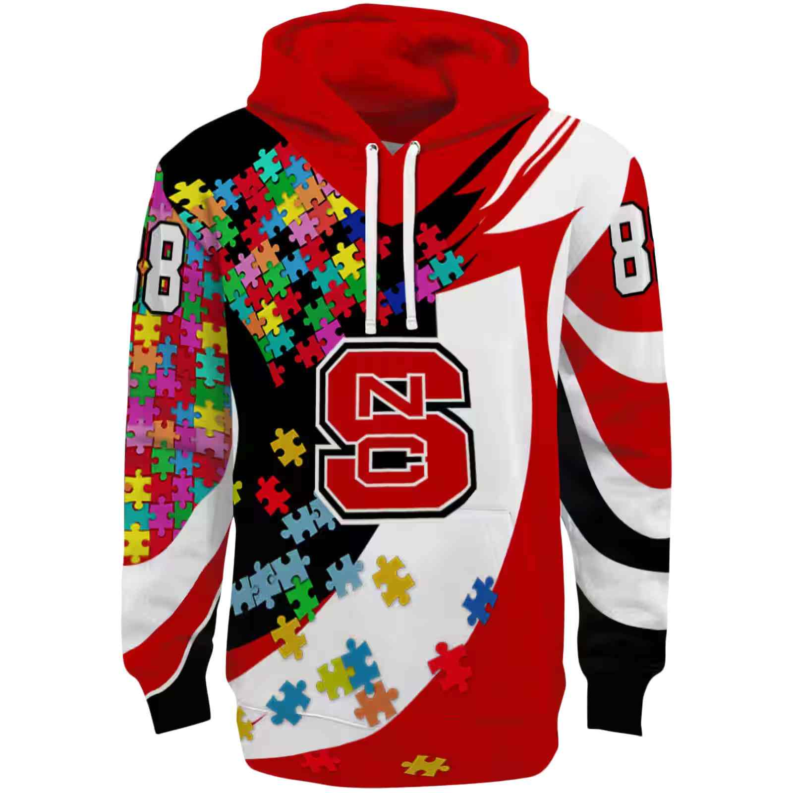 Custom NC State Wolfpack Puzzle Pieces Red Hoodie