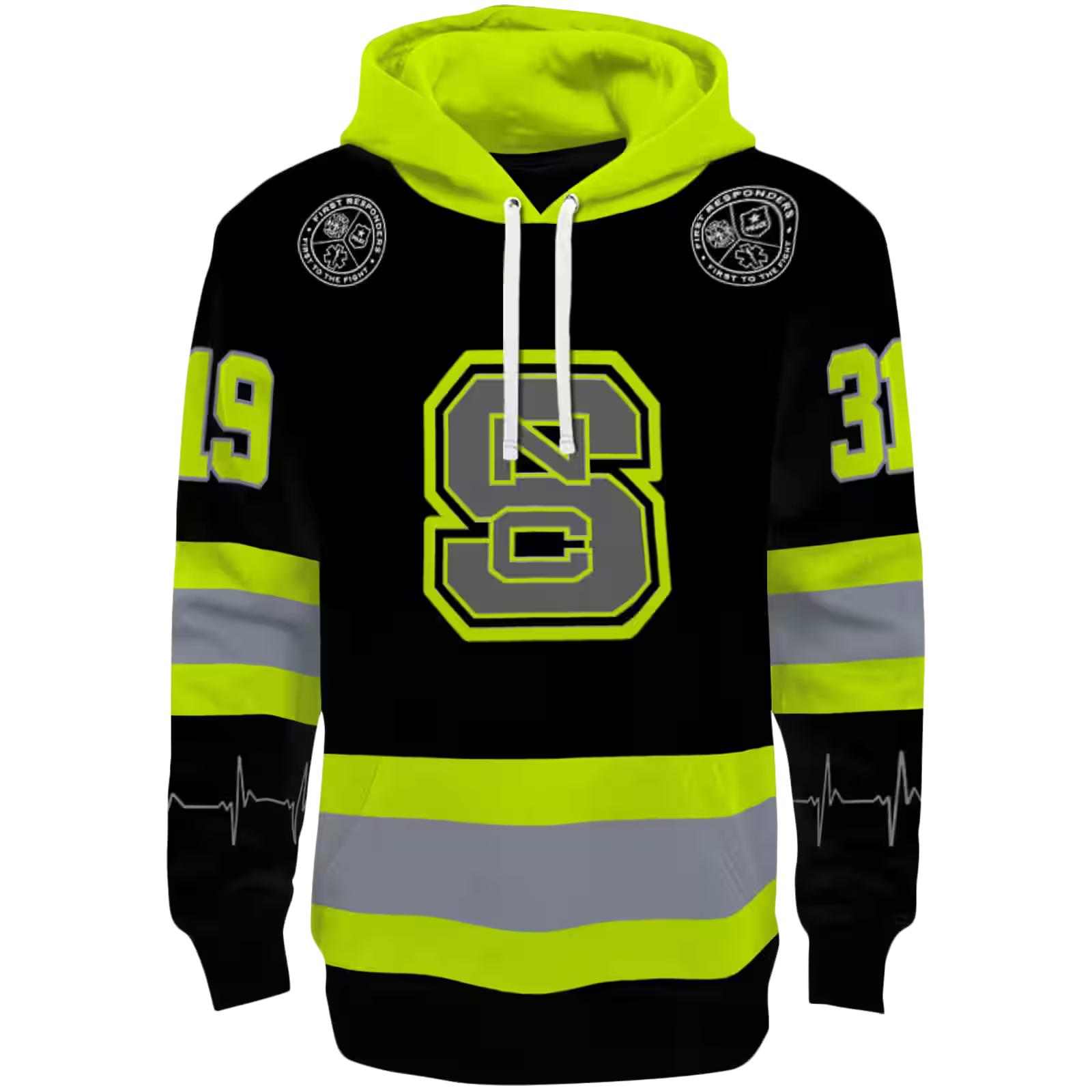 Custom NC State Wolfpack Safety Motif Black Neon Green Hoodie