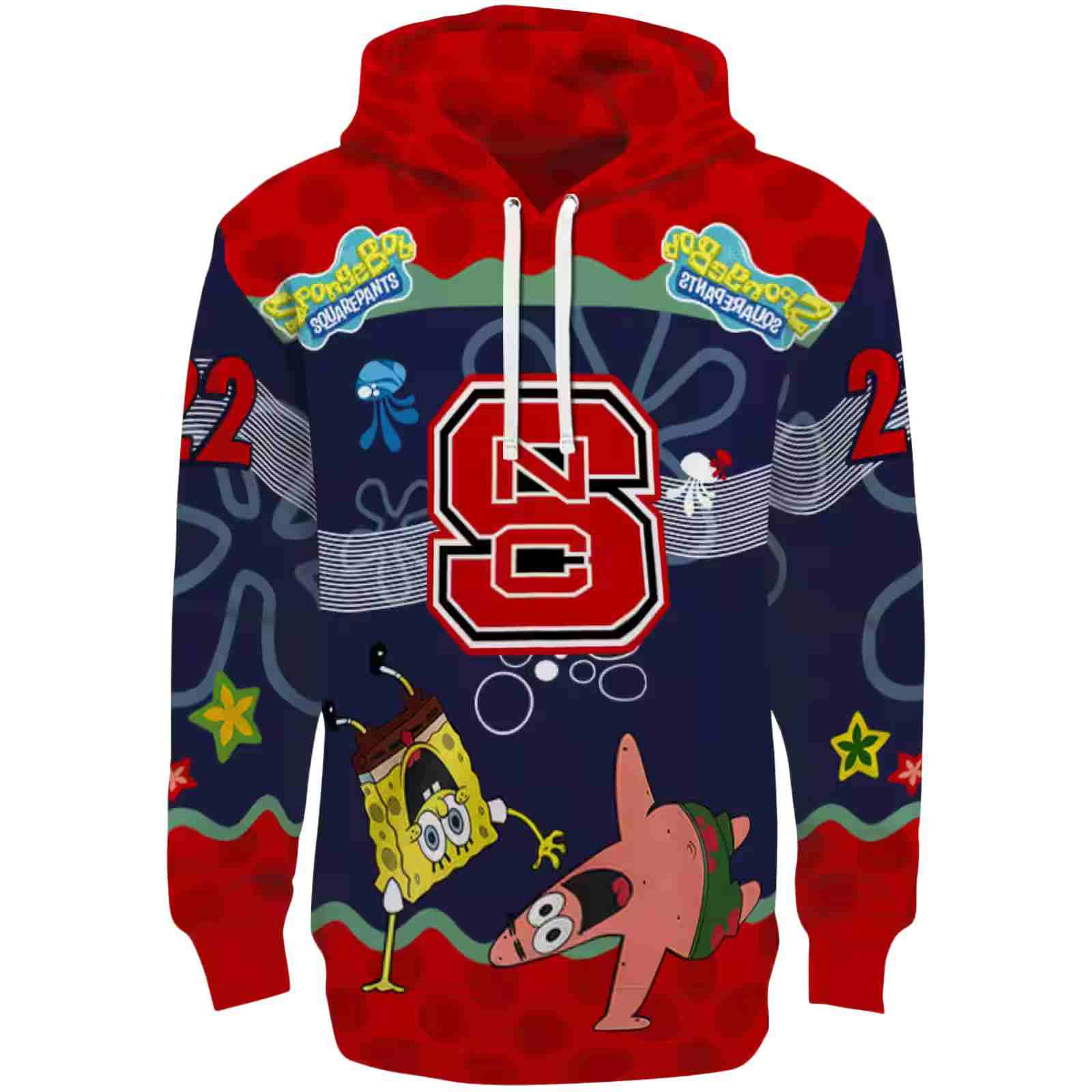 Custom NC State Wolfpack Spongebob Patrick Star Red Navy Hoodie