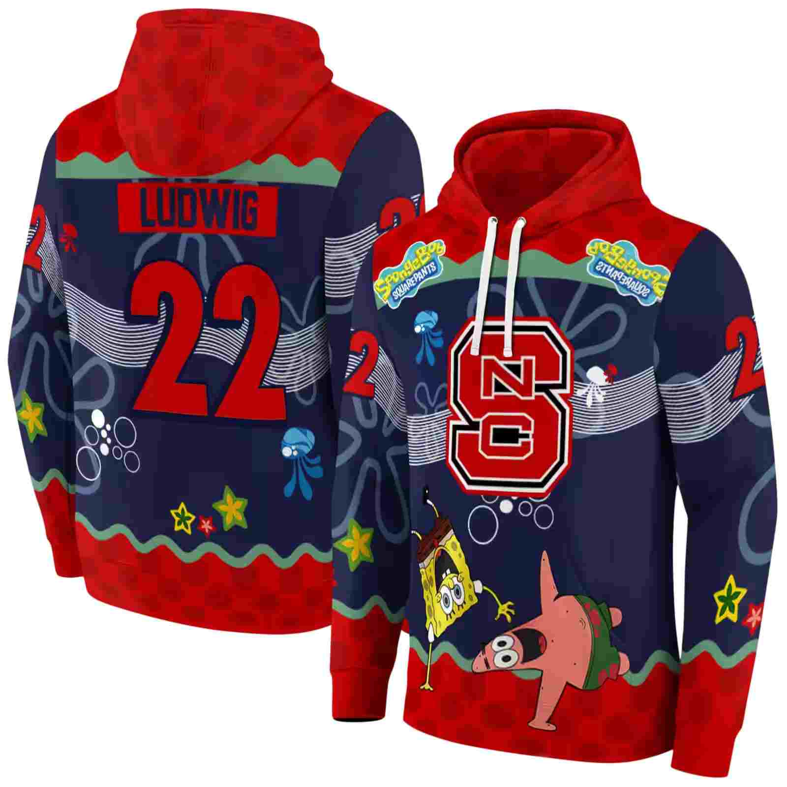 custom nc state wolfpack spongebob patrick star red navy hoodie fashion forward