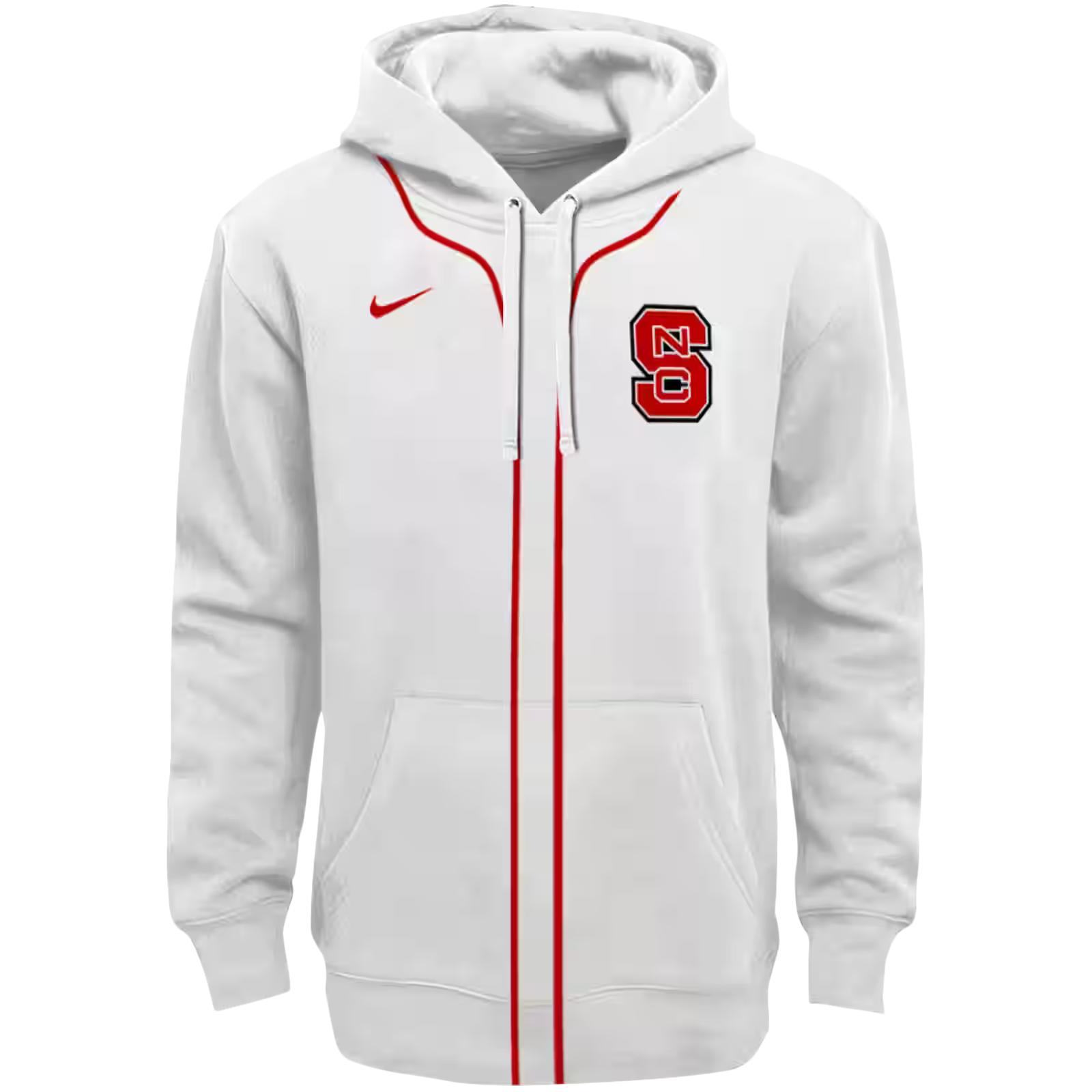 Custom NC State Wolfpack Sporty Stripe White Hoodie