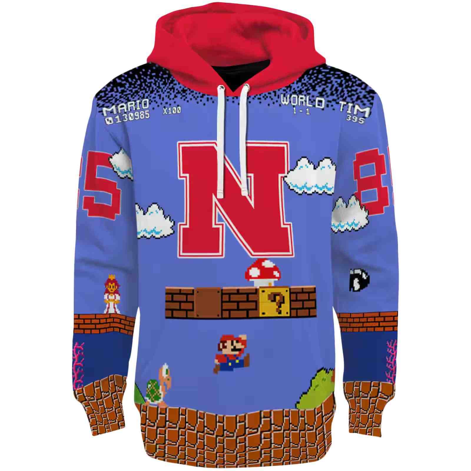 Custom Nebraska Cornhuskers Mario Blue Black Hoodie