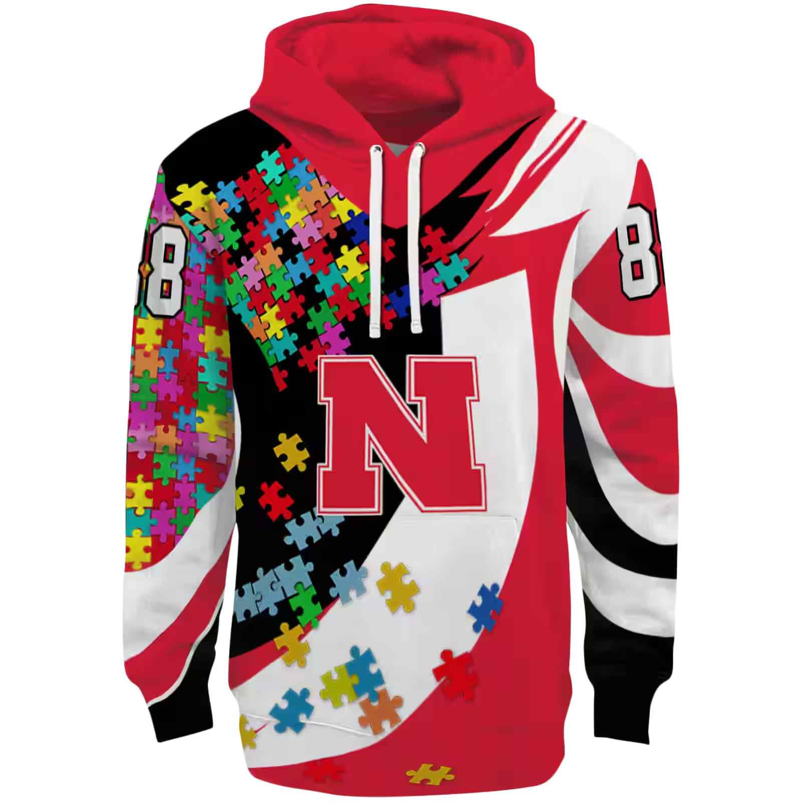 Custom Nebraska Cornhuskers Puzzle Pieces Red Hoodie