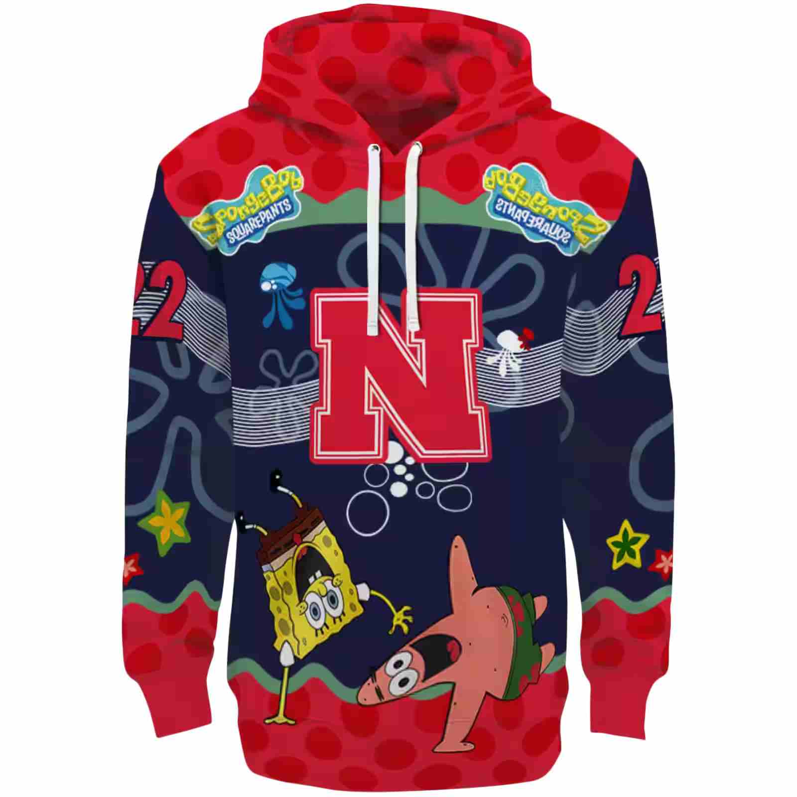 Custom Nebraska Cornhuskers Spongebob Patrick Star Red Navy Hoodie