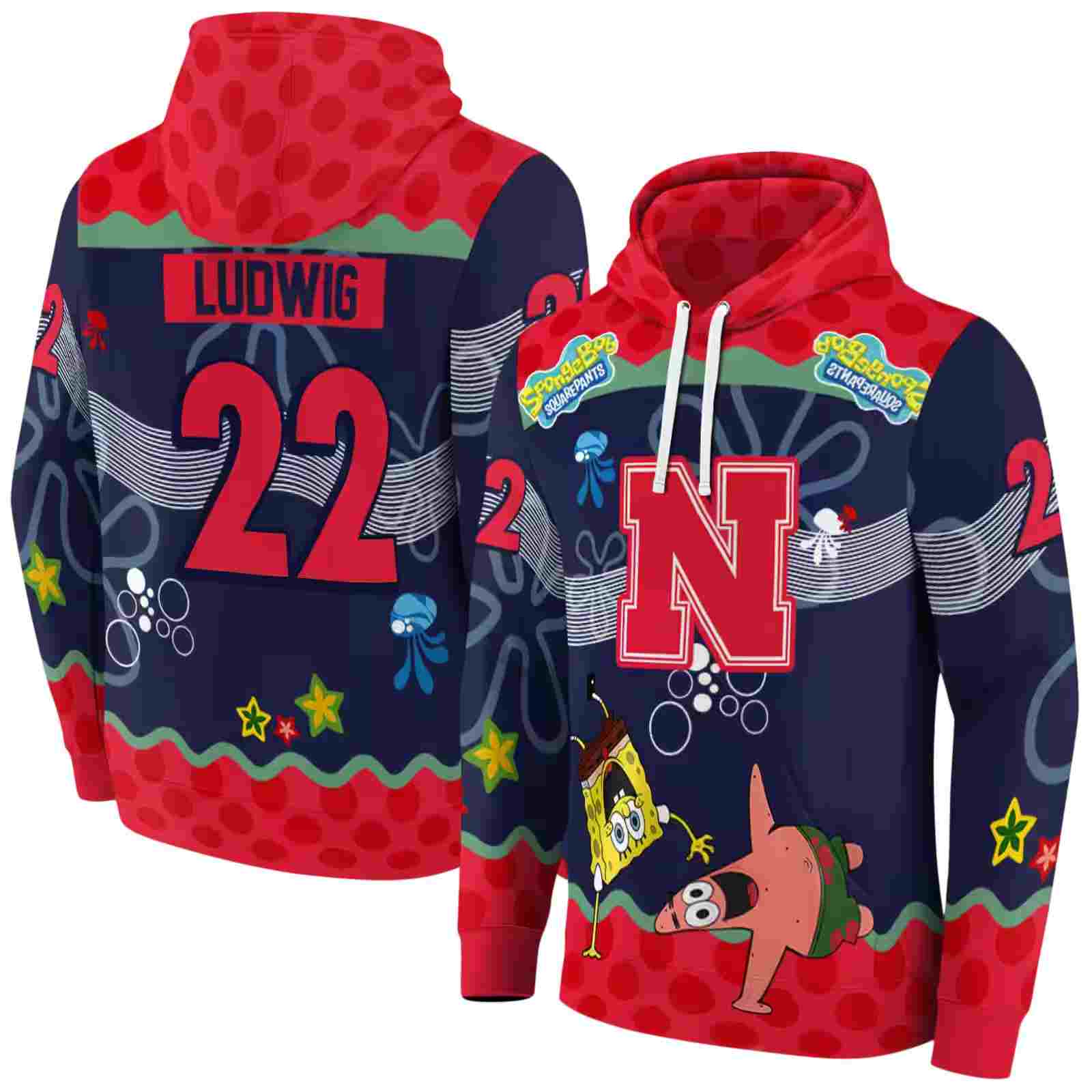 custom nebraska cornhuskers spongebob patrick star red navy hoodie fashion forward