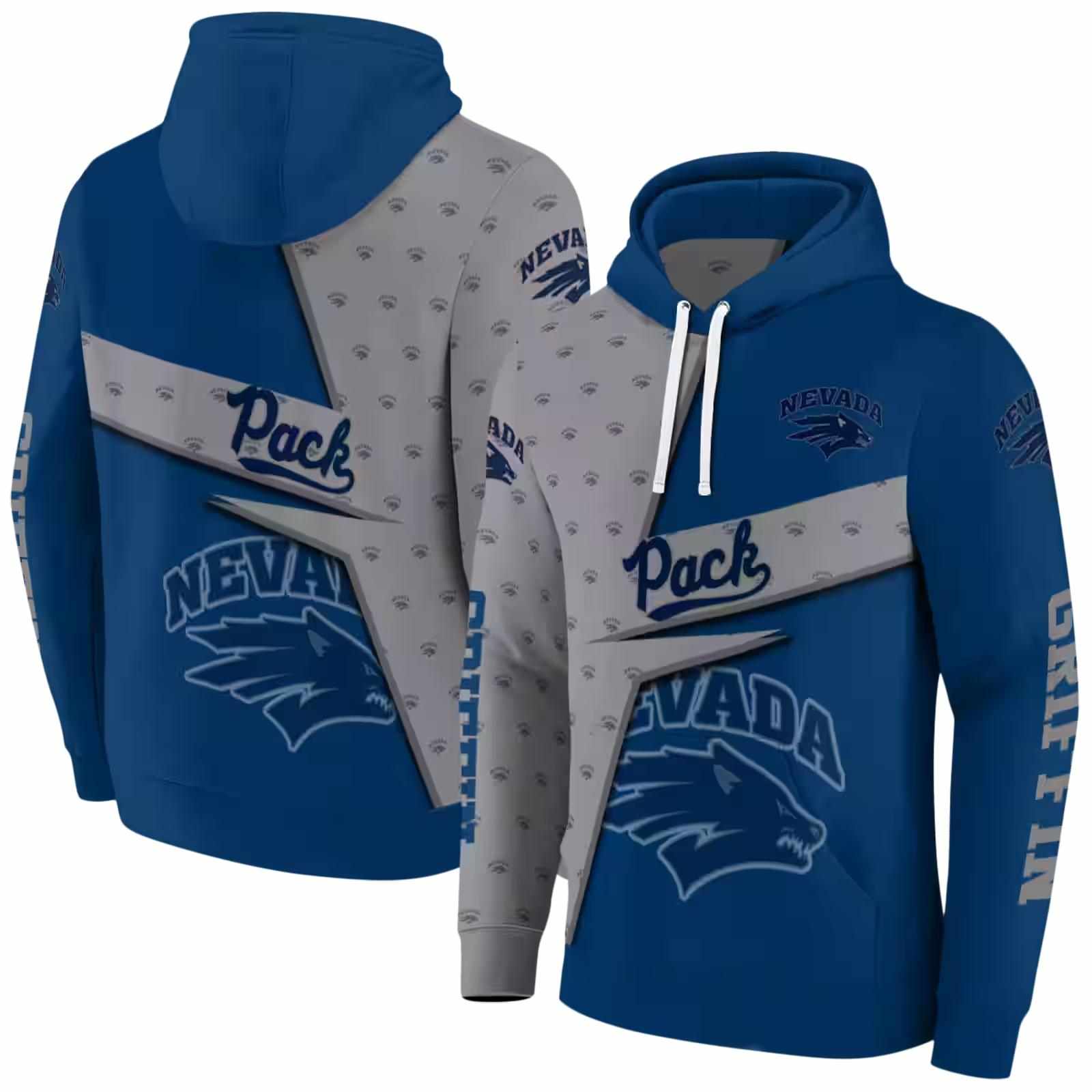 custom nevada wolf pack abstract shape blue hoodie fashion forward