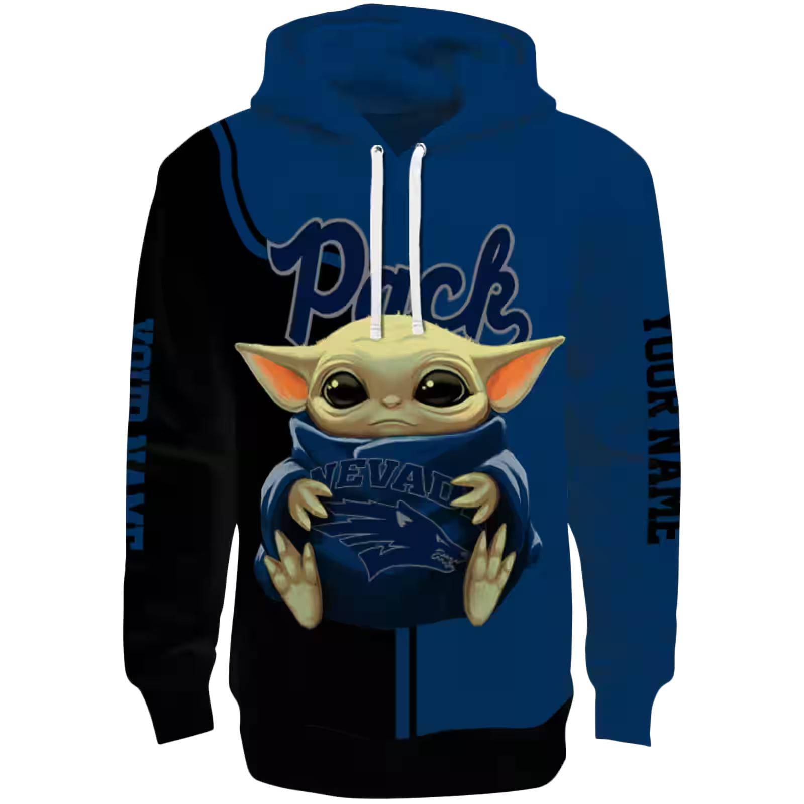 Custom Nevada Wolf Pack Baby Yoda Blue Black Hoodie