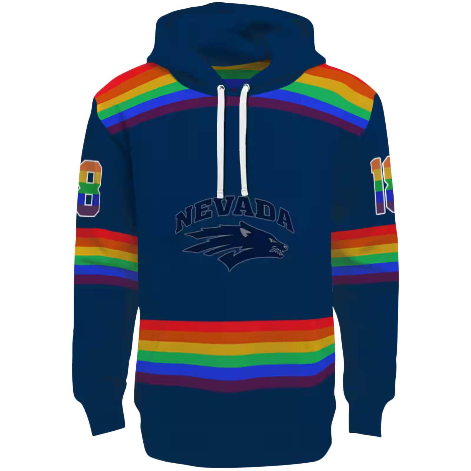 Custom Nevada Wolf Pack Rainbow Stripes Blue Hoodie