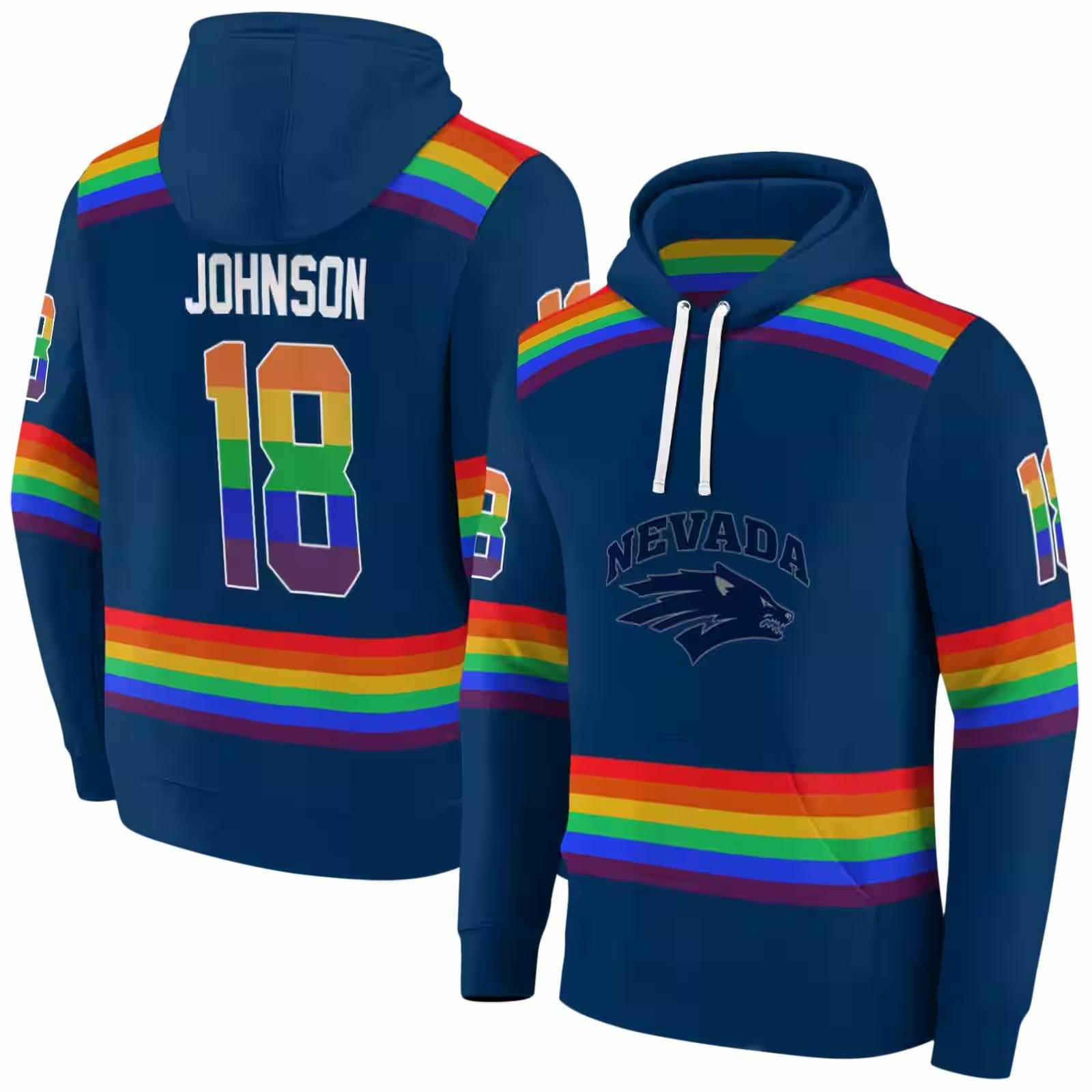 custom nevada wolf pack rainbow stripes blue hoodie fashion forward