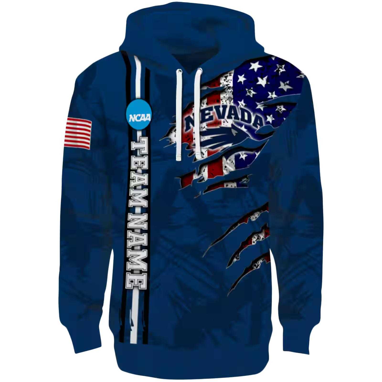 Custom Nevada Wolf Pack Ripped Flag Blue Hoodie