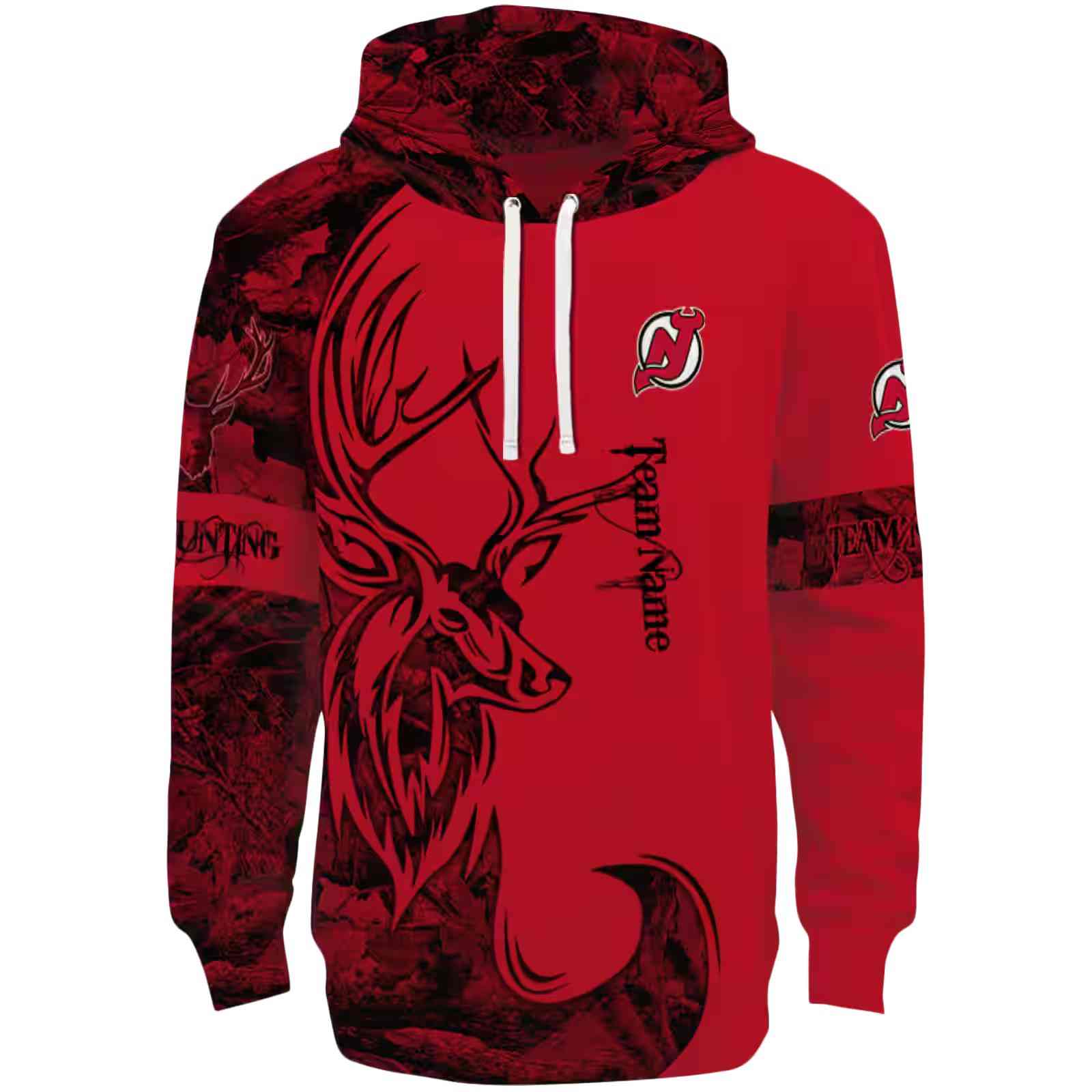 Custom New Jersey Devils Deer Silhouette Red Hoodie