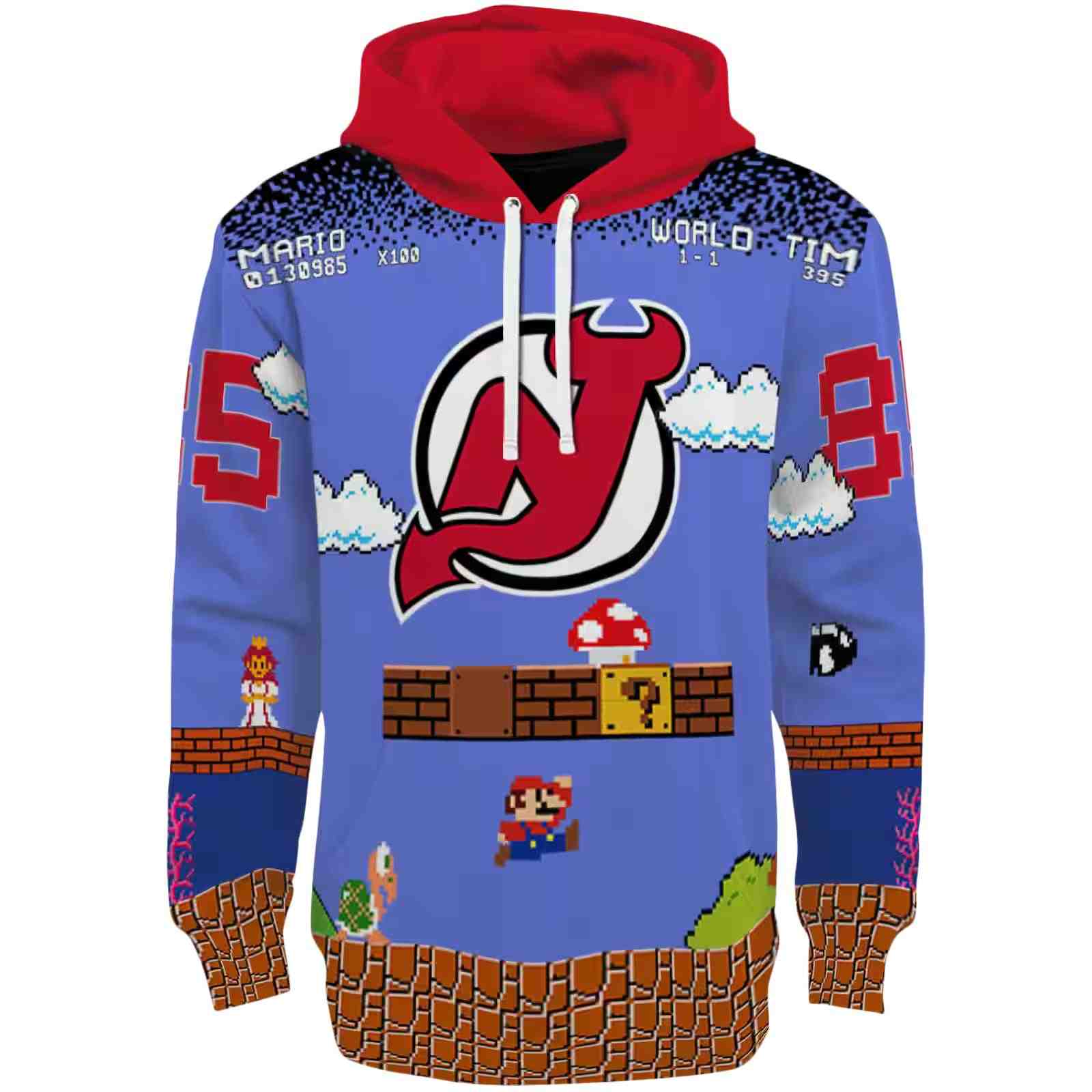 Custom New Jersey Devils Mario Blue Black Hoodie