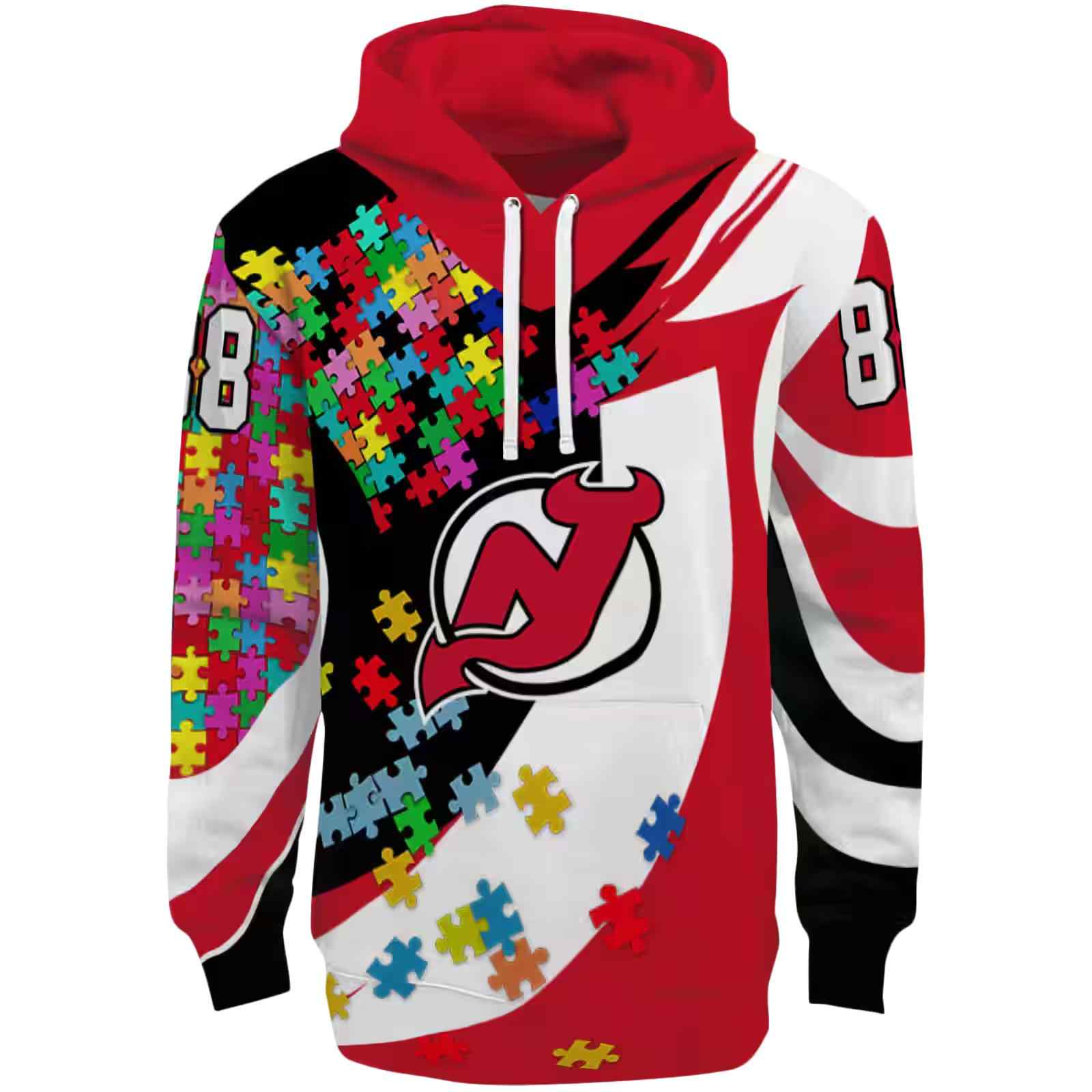 Custom New Jersey Devils Puzzle Pieces Red Hoodie