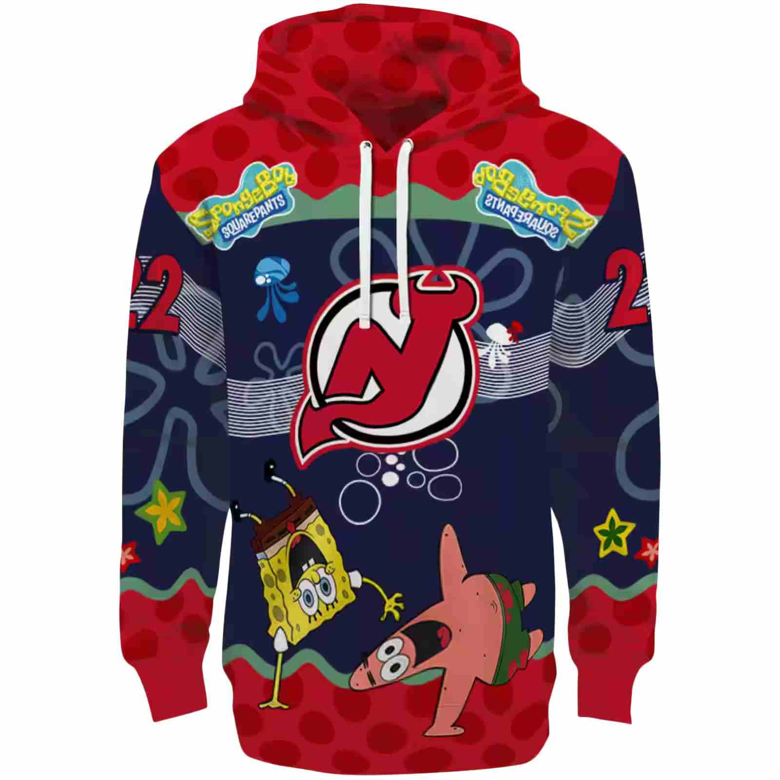 Custom New Jersey Devils Spongebob Patrick Star Red Navy Hoodie