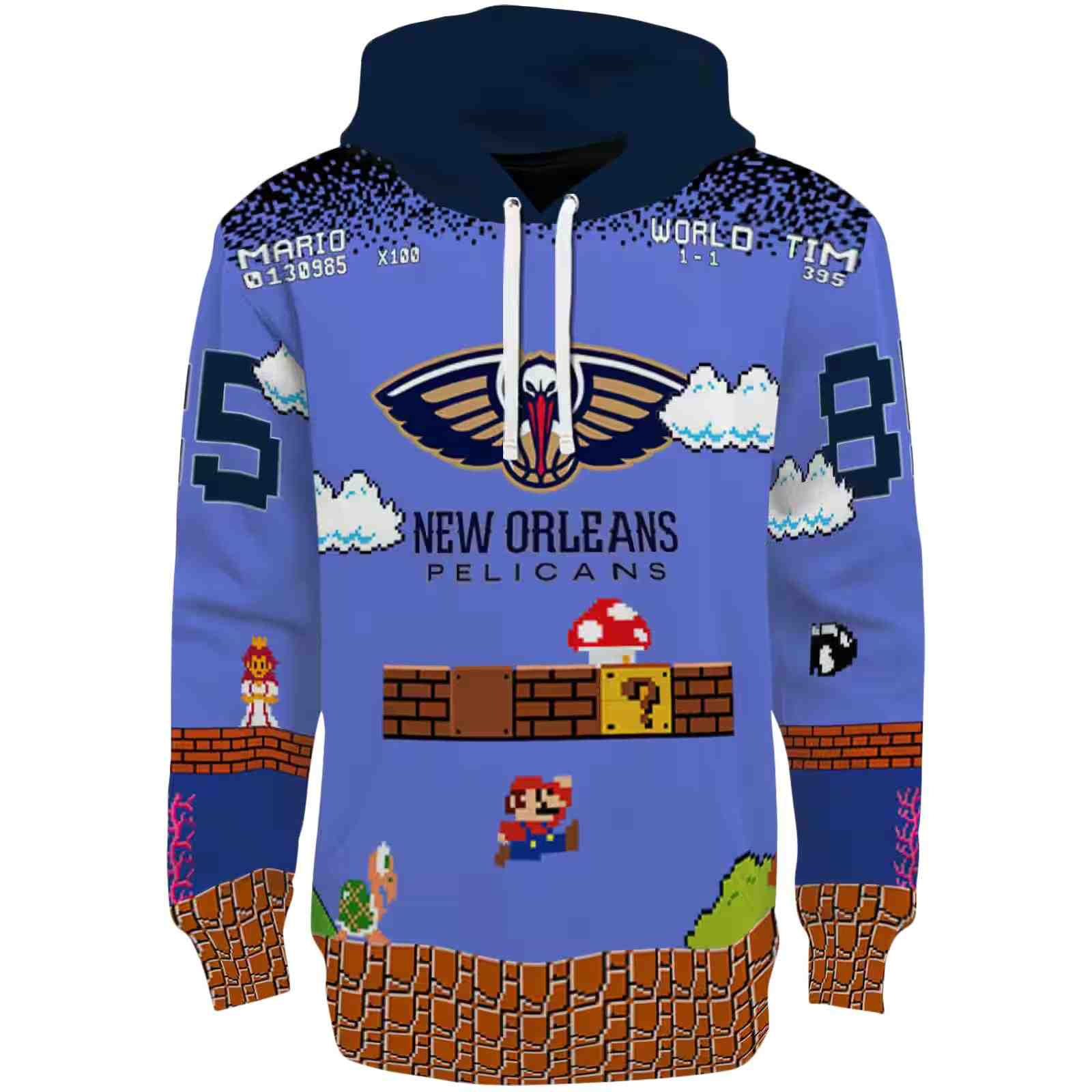 Custom New Orleans Pelicans Mario Blue Black Hoodie