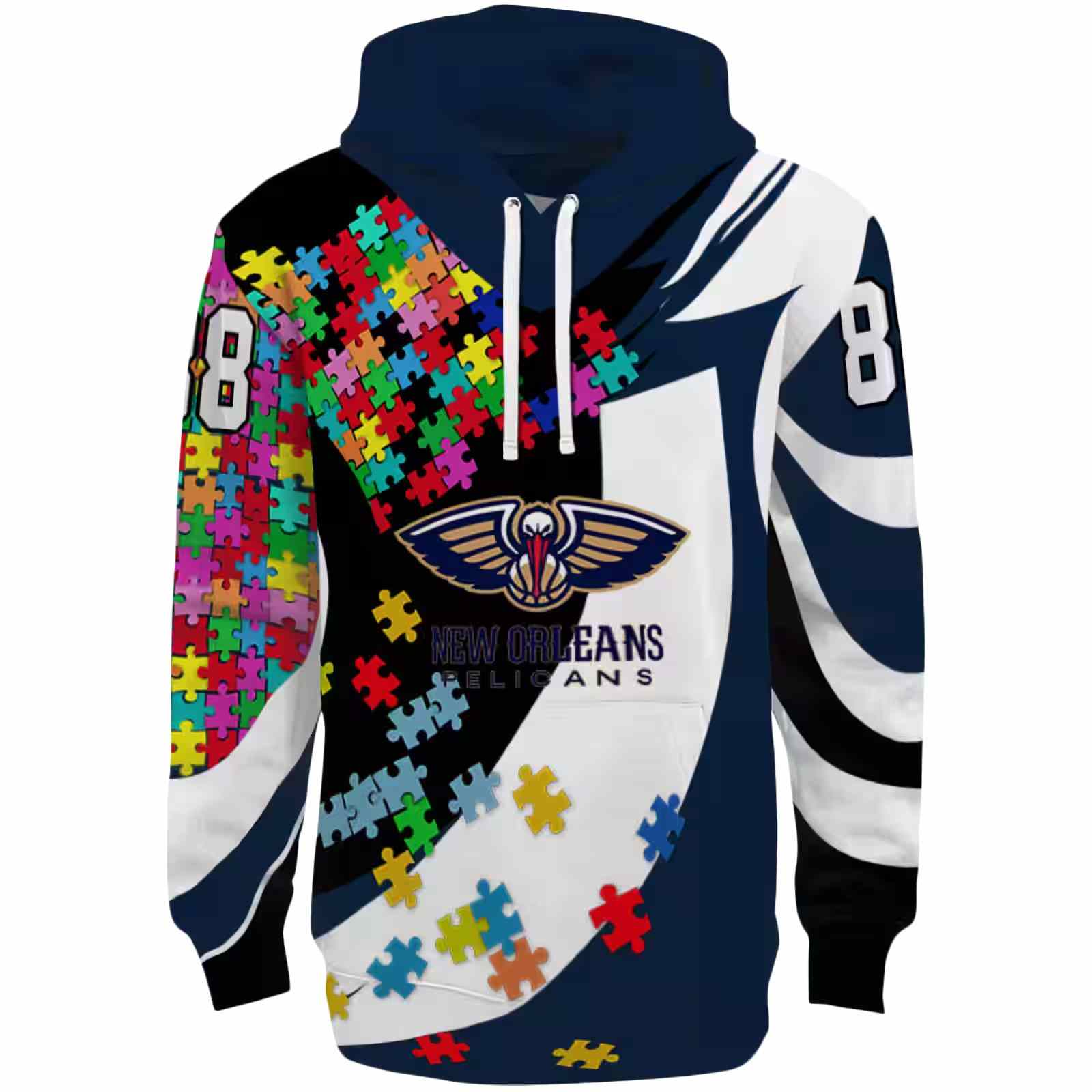 Custom New Orleans Pelicans Puzzle Pieces Navy Hoodie