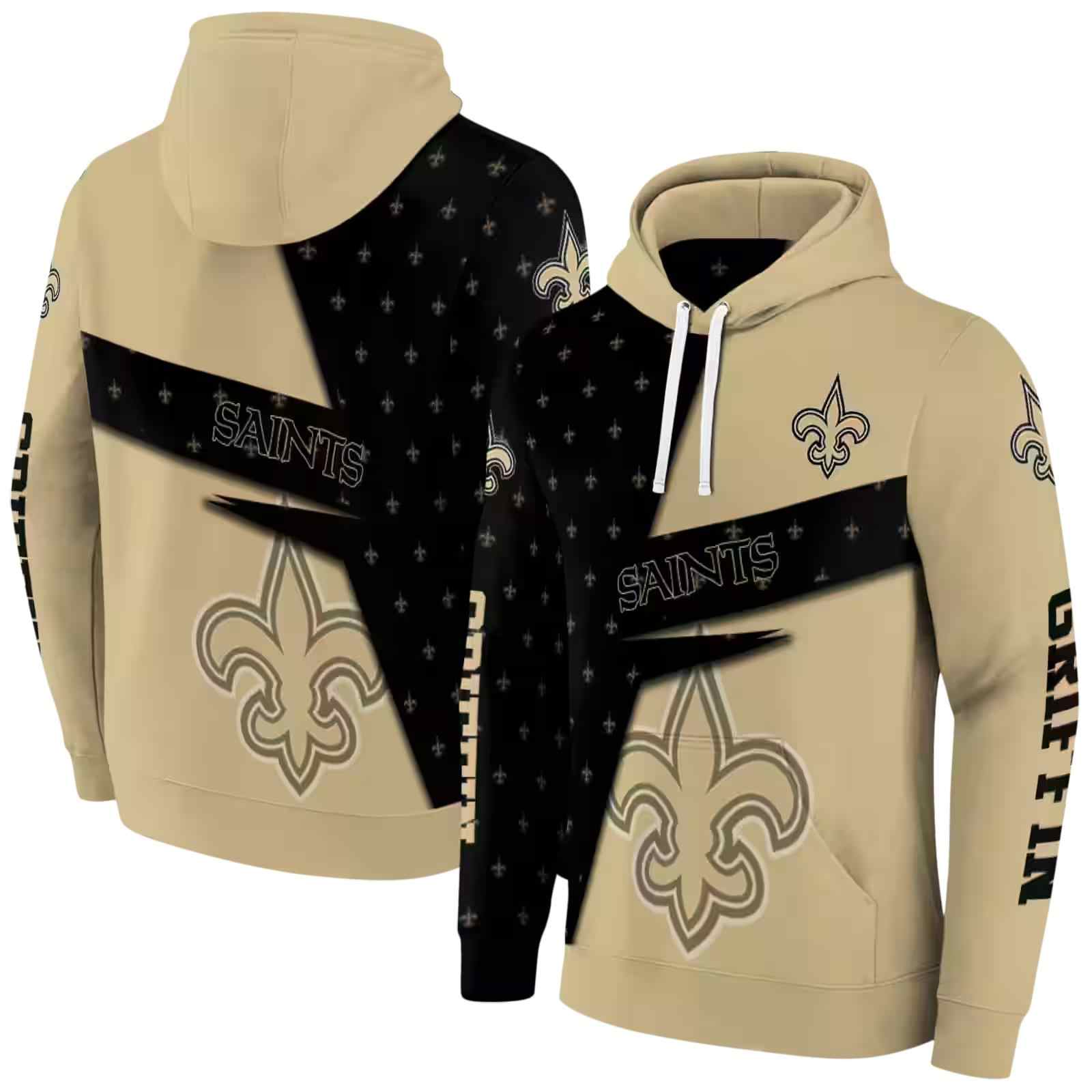 custom new orleans saints abstract shape gold hoodie fashion forward