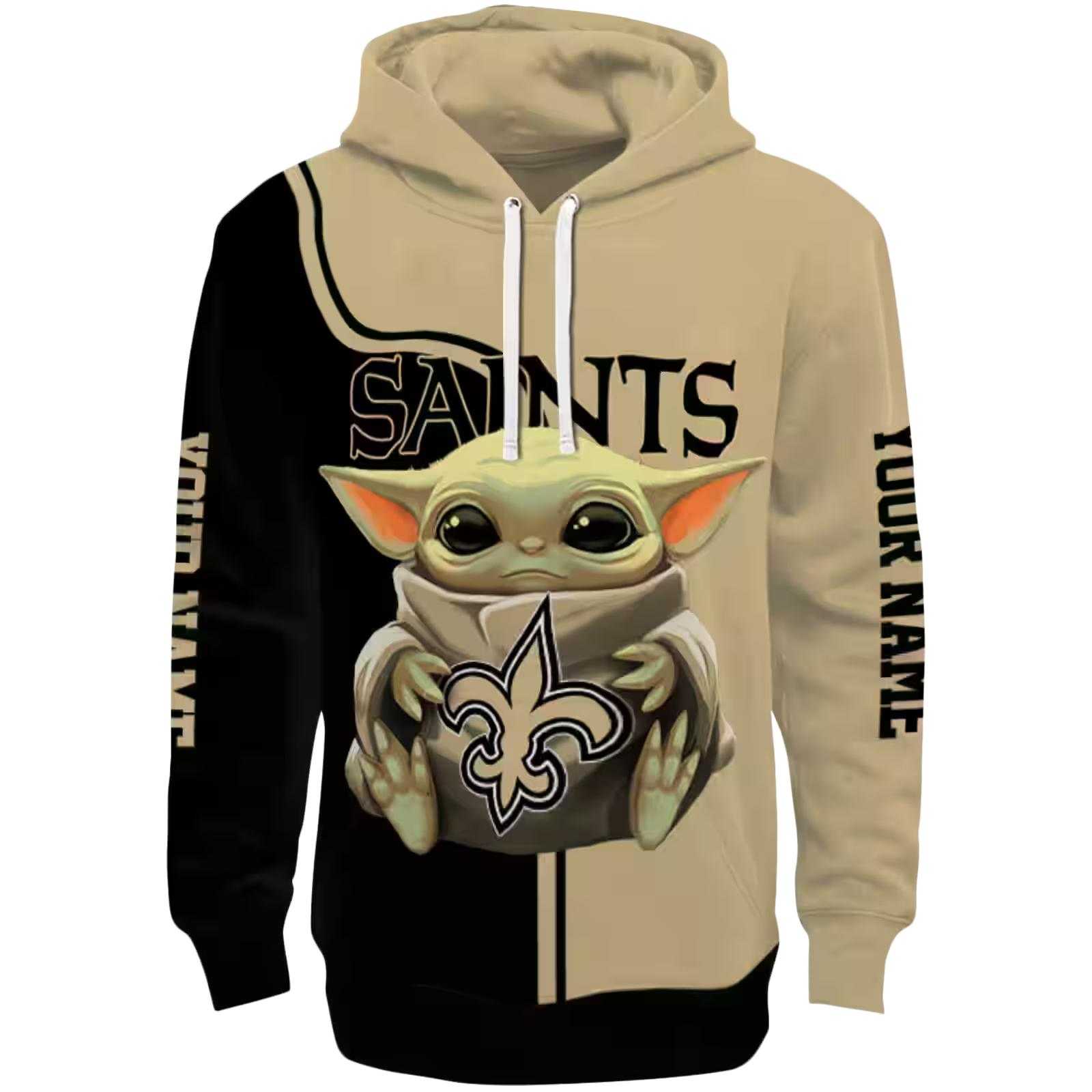 Custom New Orleans Saints Baby Yoda Gold Black Hoodie