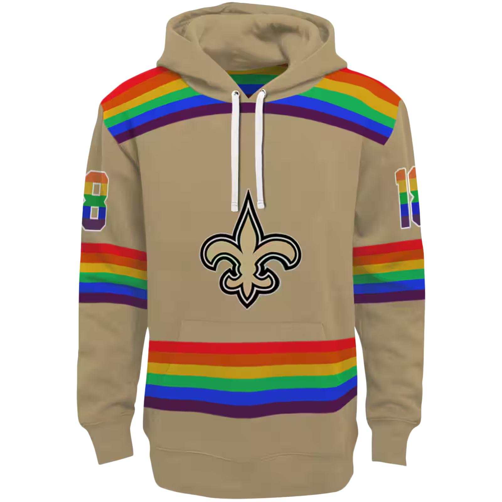 Custom New Orleans Saints Rainbow Stripes Gold Hoodie