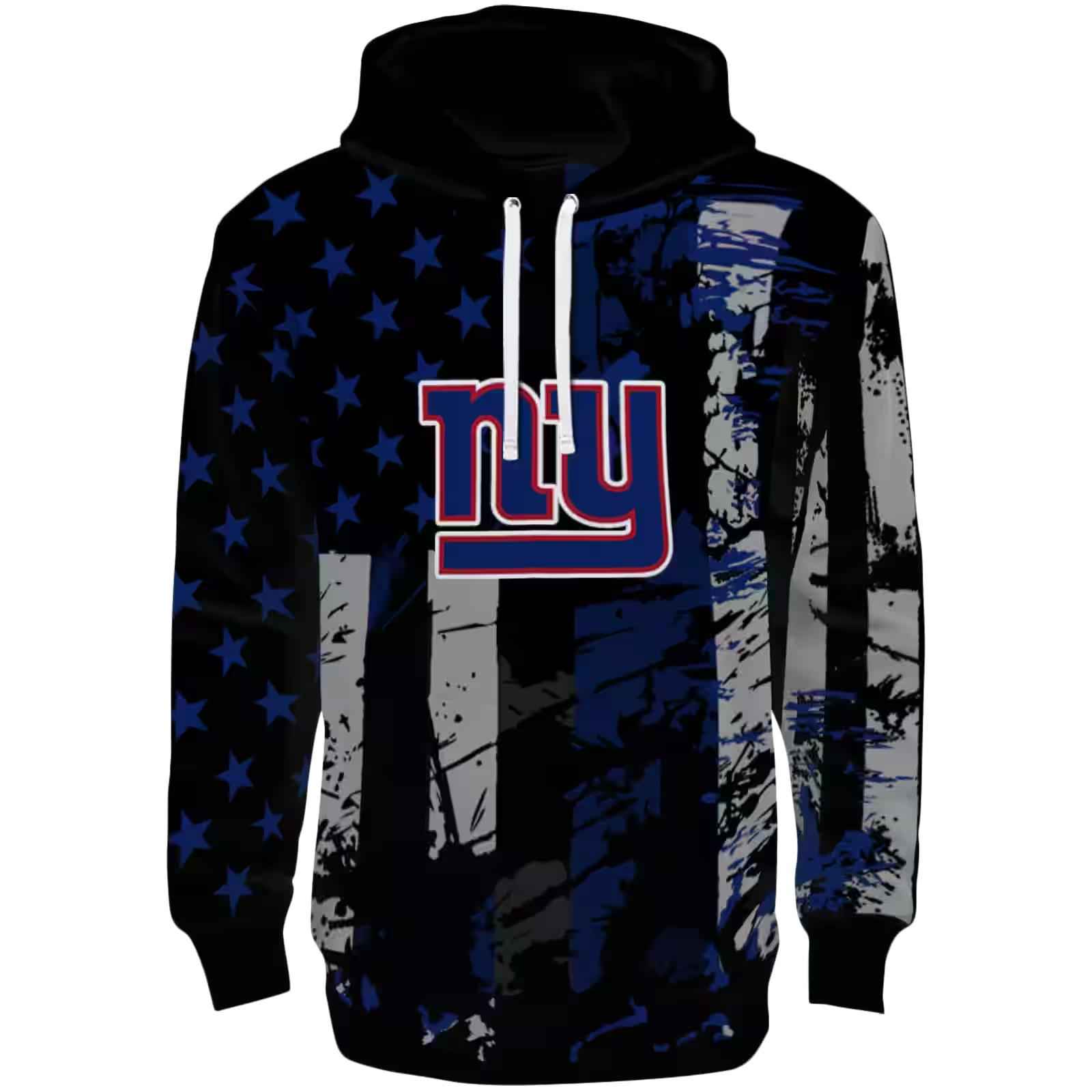 Custom New York Giants Distressed Flag Blue Black Hoodie