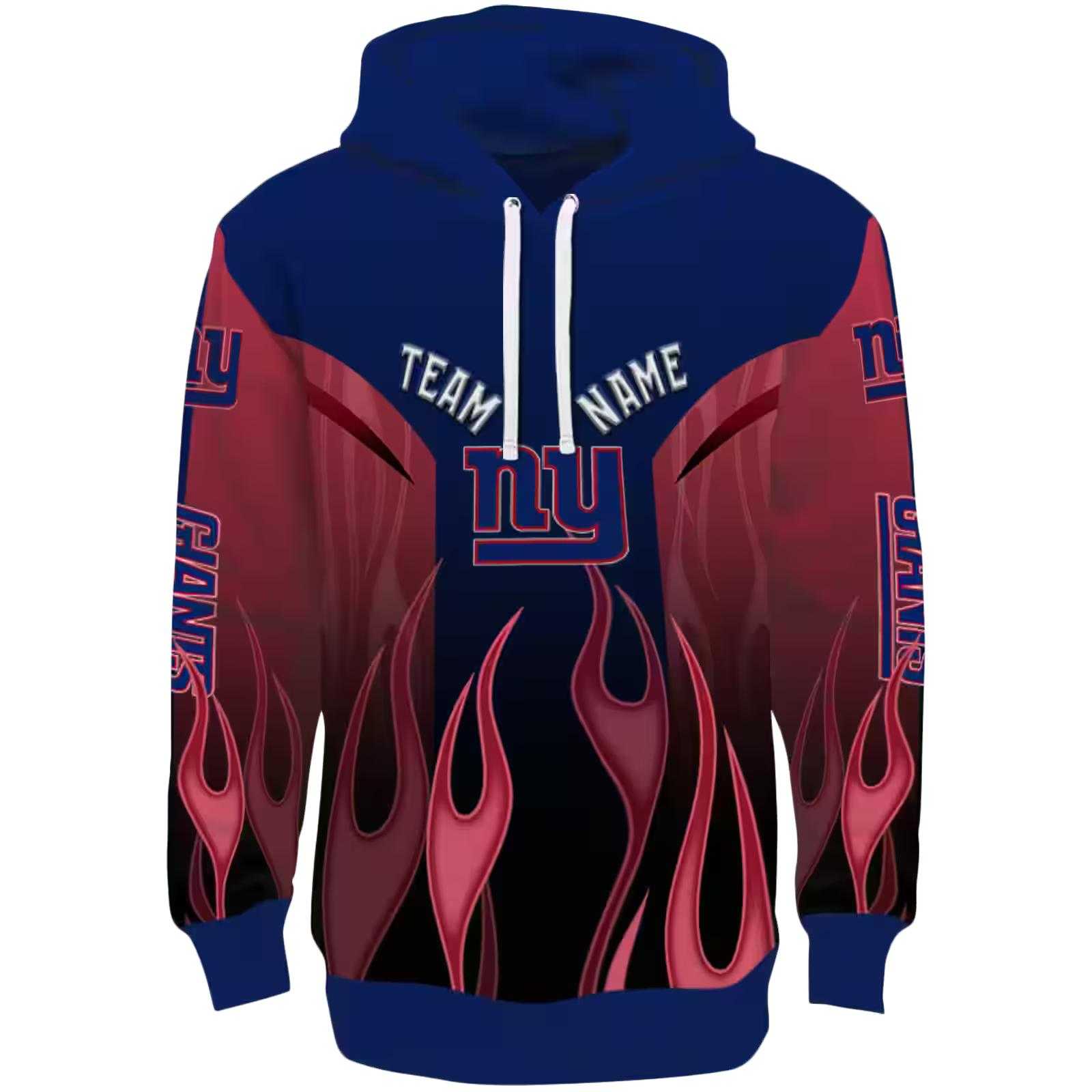 Custom New York Giants Flame Design Blue Hoodie