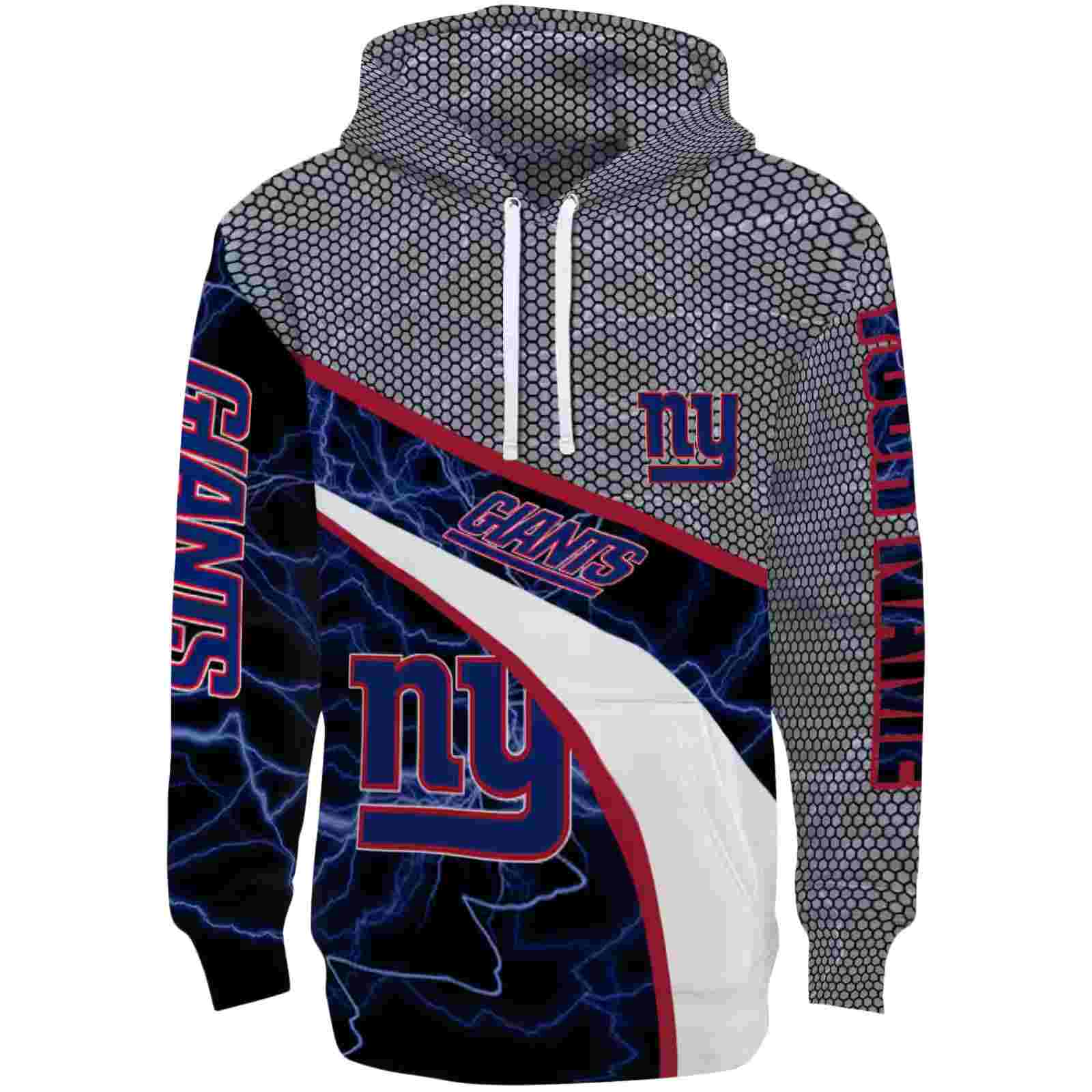 Custom New York Giants Hexagonal Mesh Blue Black Gray Hoodie