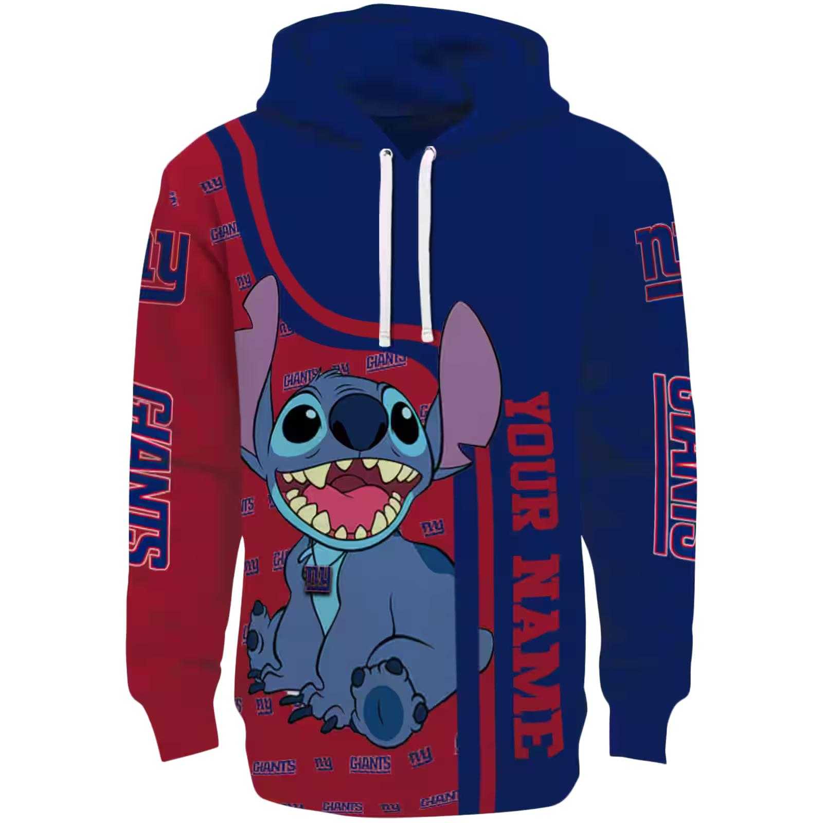 Custom New York Giants Stitch Blue Hoodie