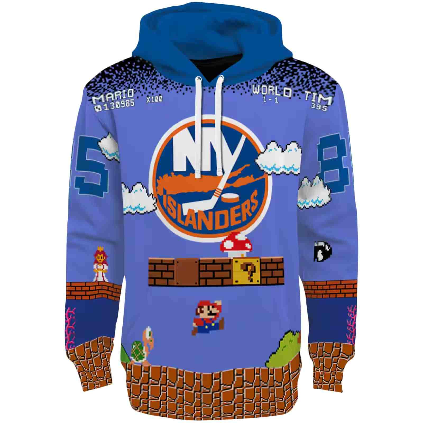 Custom New York Islanders Mario Blue Black Hoodie