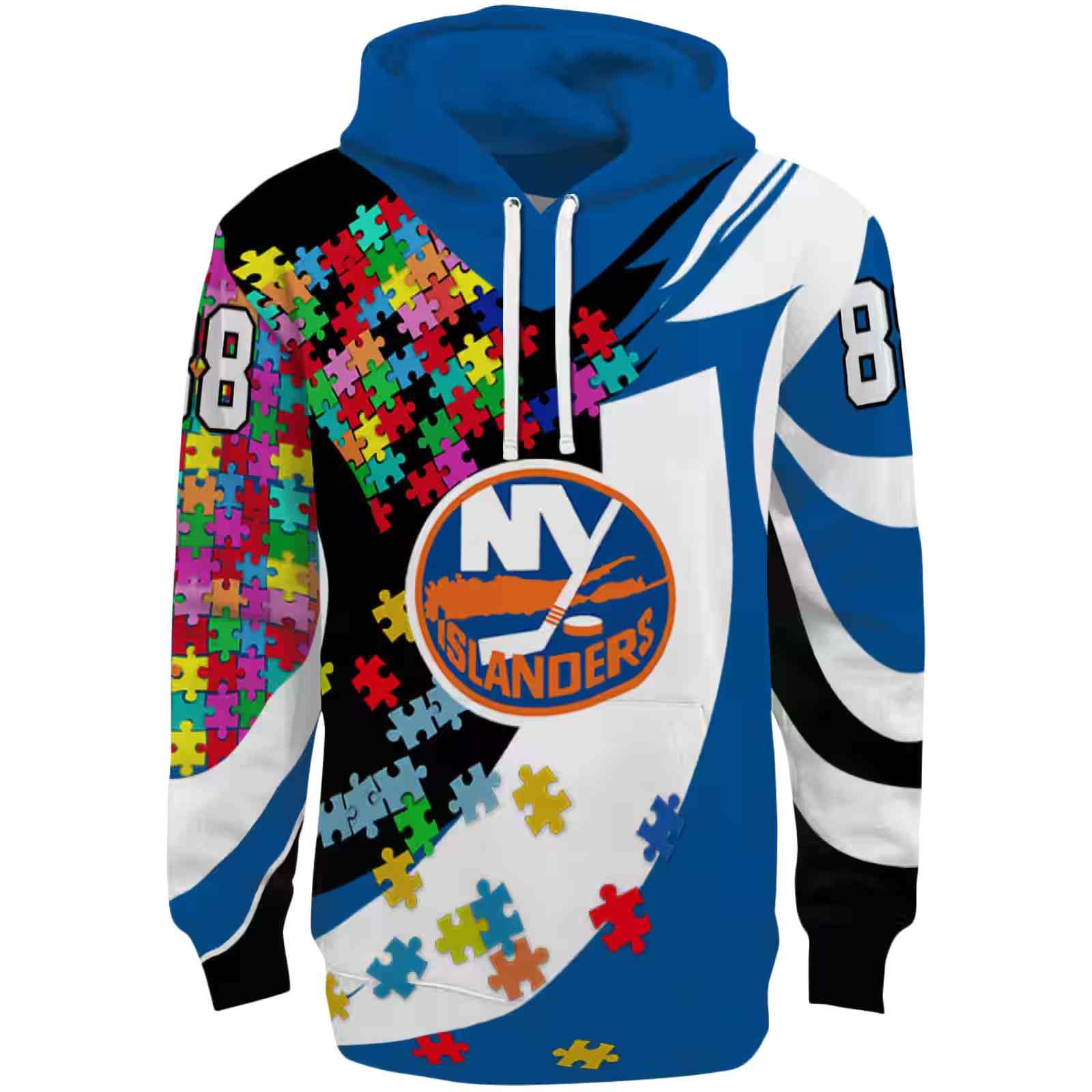 Custom New York Islanders Puzzle Pieces Blue Hoodie