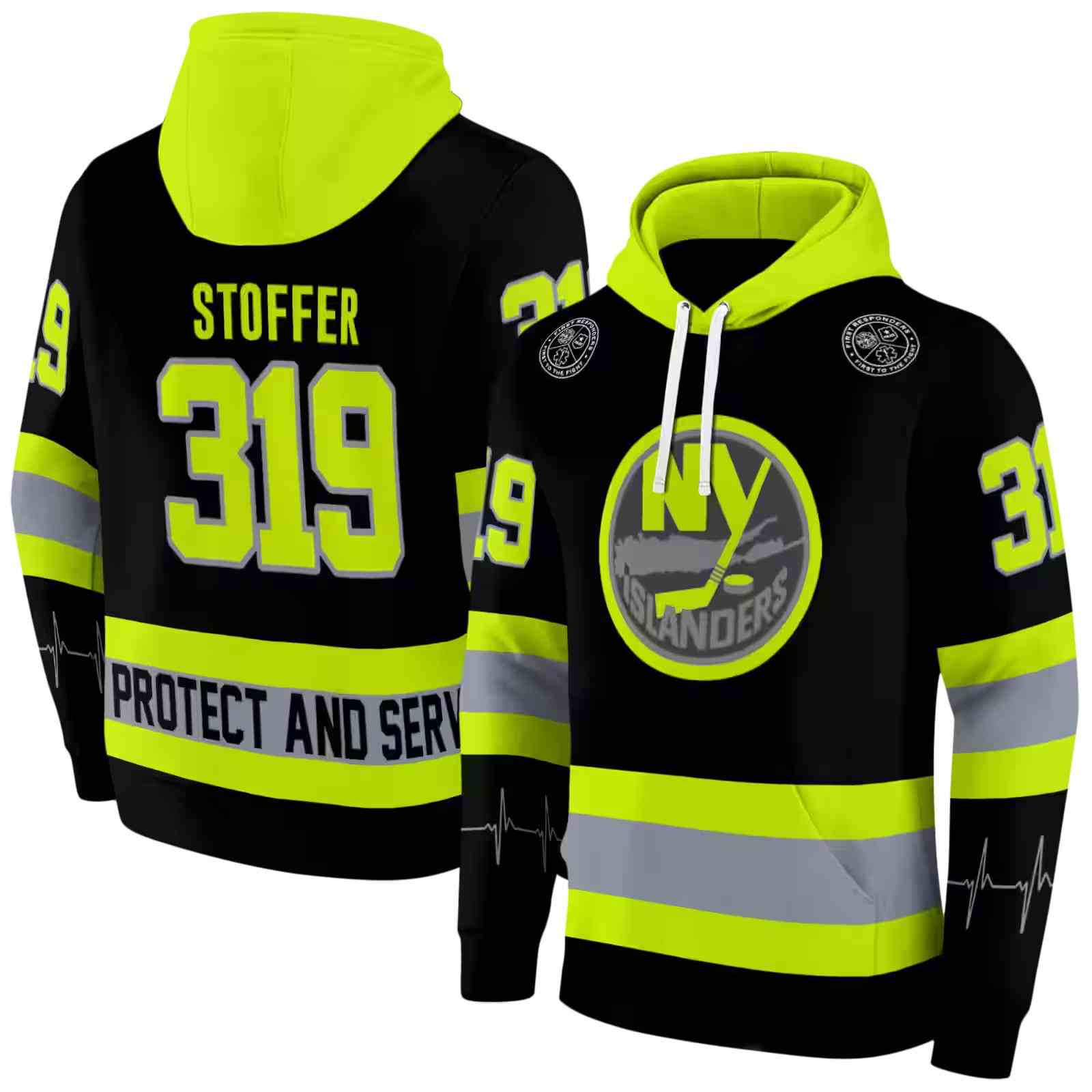 custom new york islanders safety motif black neon green hoodie fashion forward