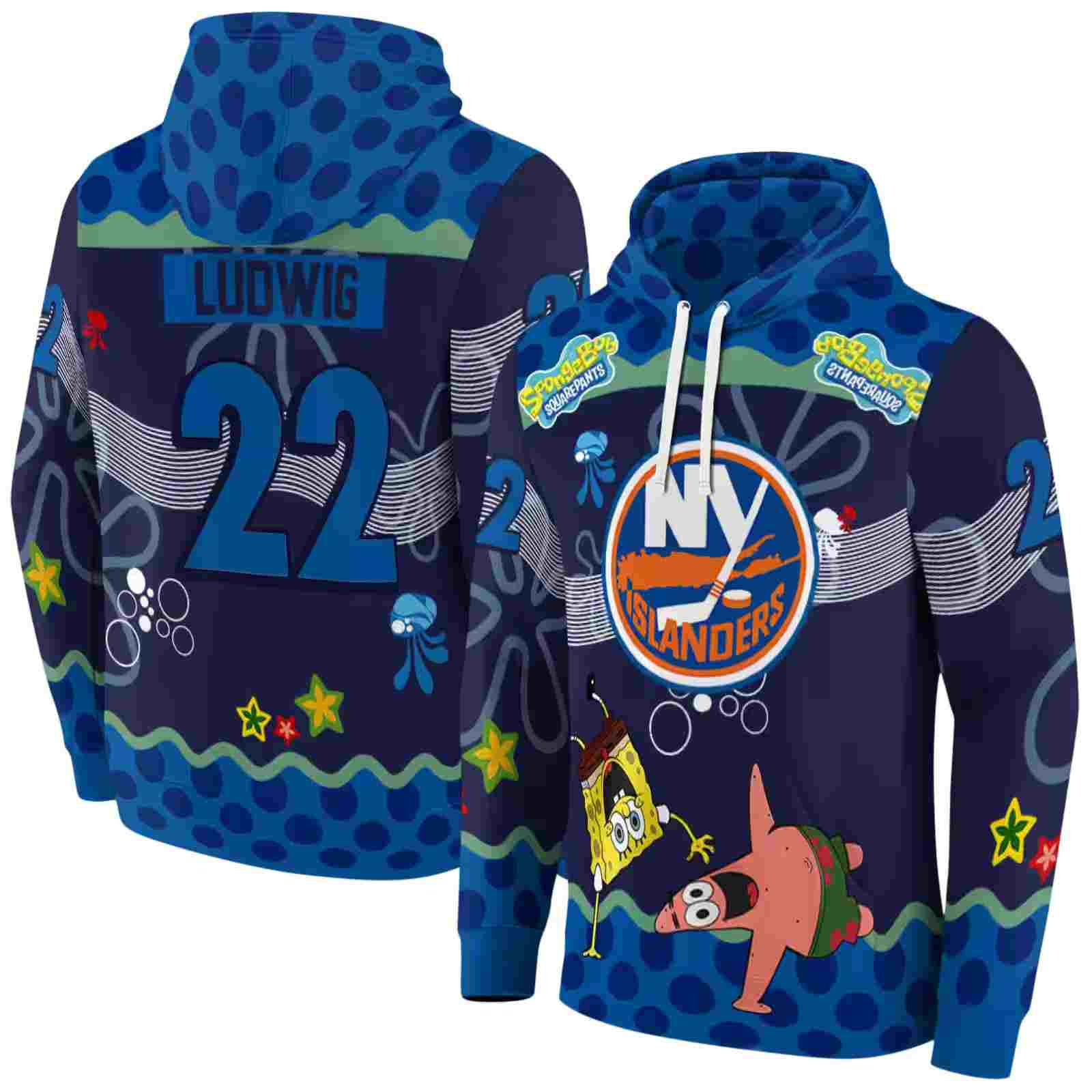 custom new york islanders spongebob patrick star blue navy hoodie fashion forward