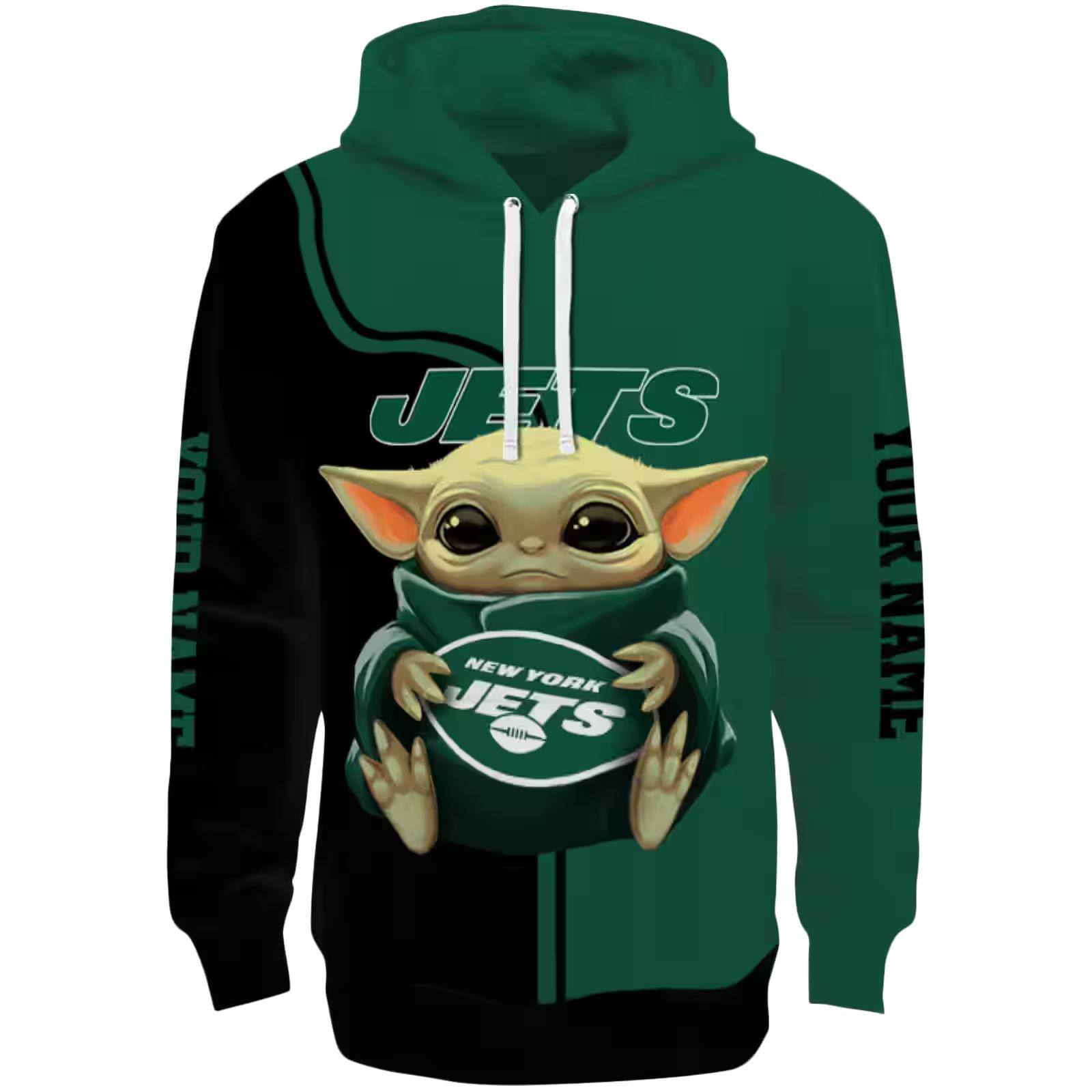 Custom New York Jets Baby Yoda Green Black Hoodie